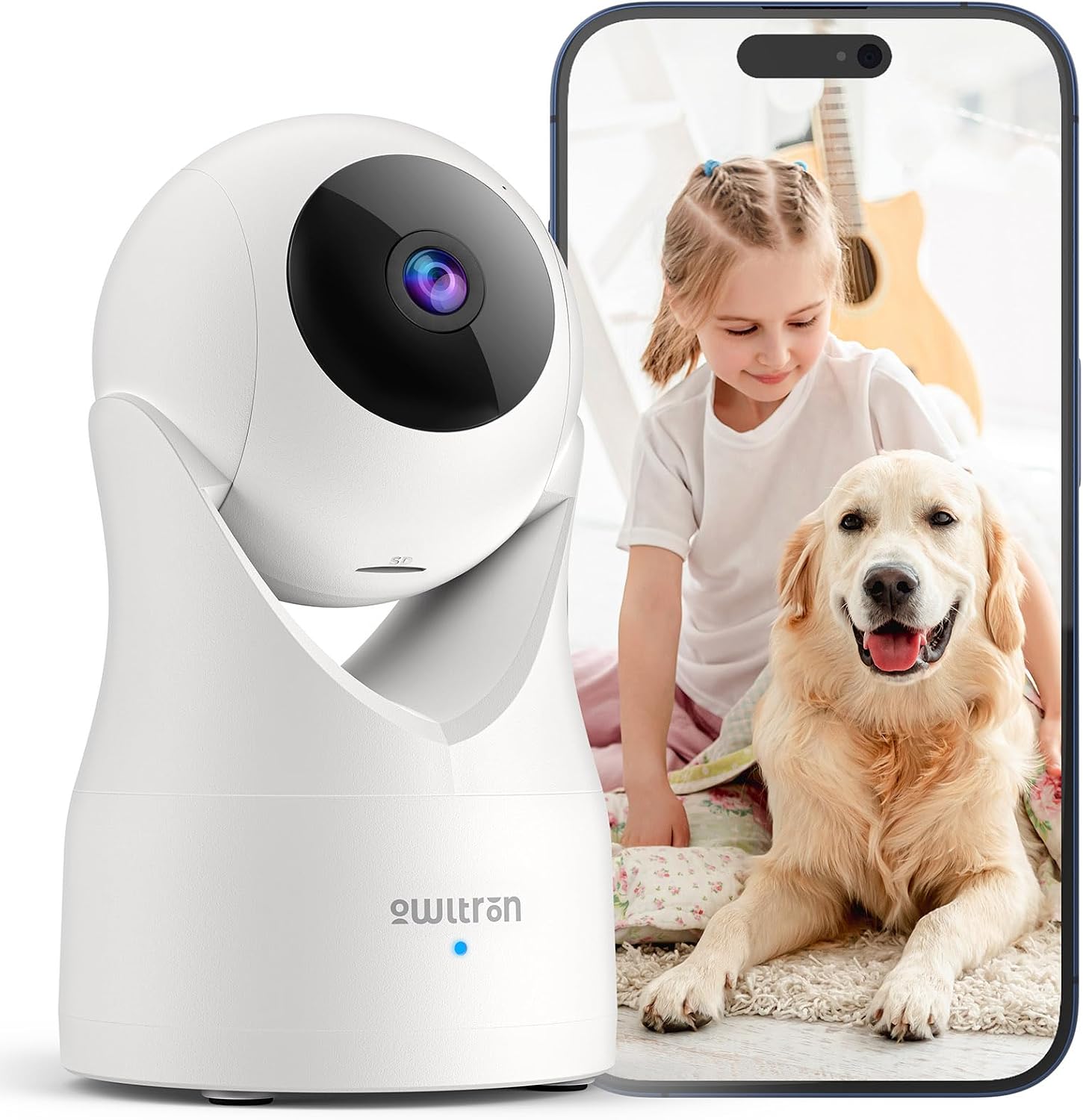 owltron 2K Indoor Security Camera, 360° Cameras for Home Security with Motion Detection, 2.4G WiFi for Baby/Pet/Nanny/Camara with Night Vision, 2-Way Audio & Siren Alarm, Compatible with Alexa