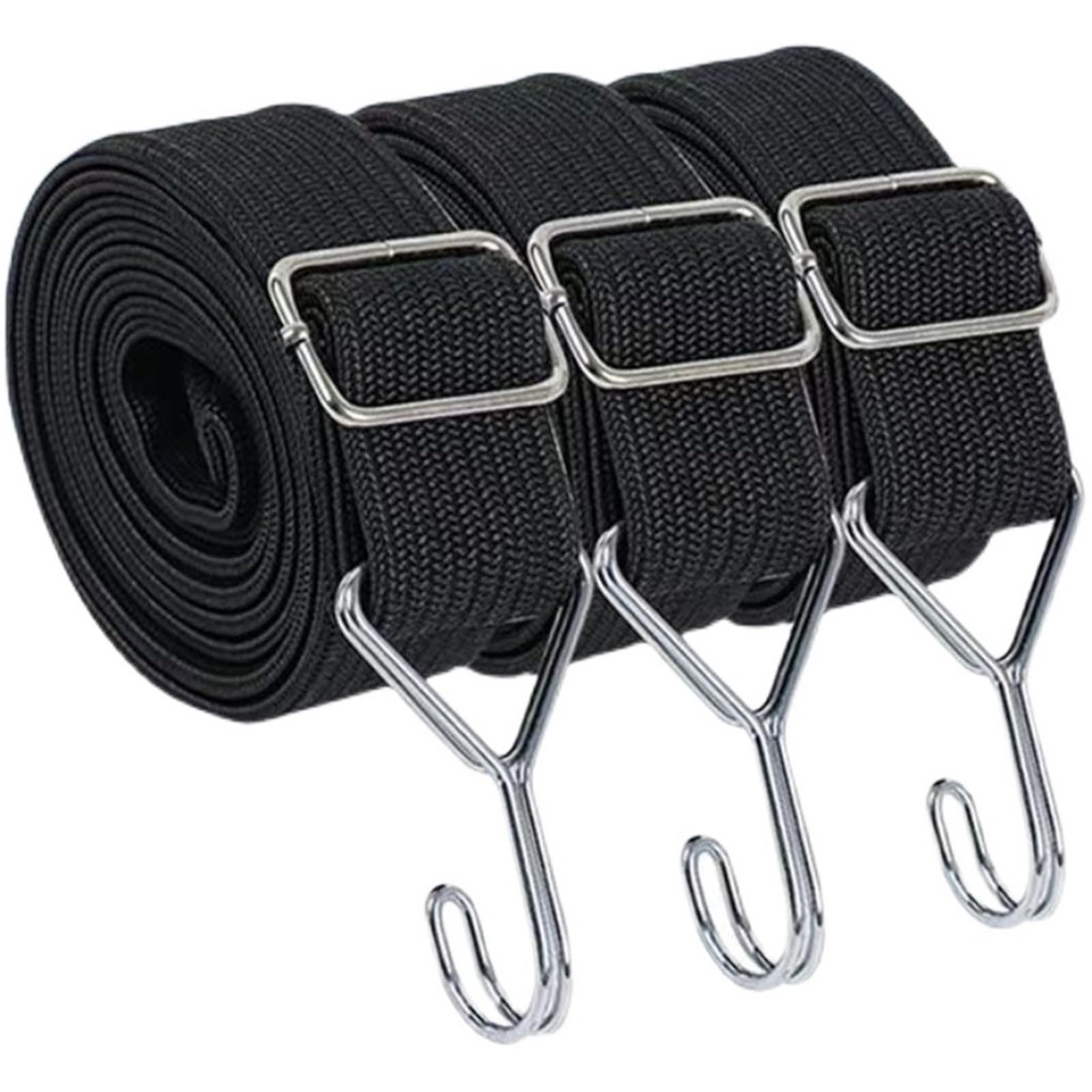Corde elastiche con ganci, cinghie elastiche resistenti for esterni da 1 a 5 m, larghezza 5 cm, nere(3pc,Black 5m)