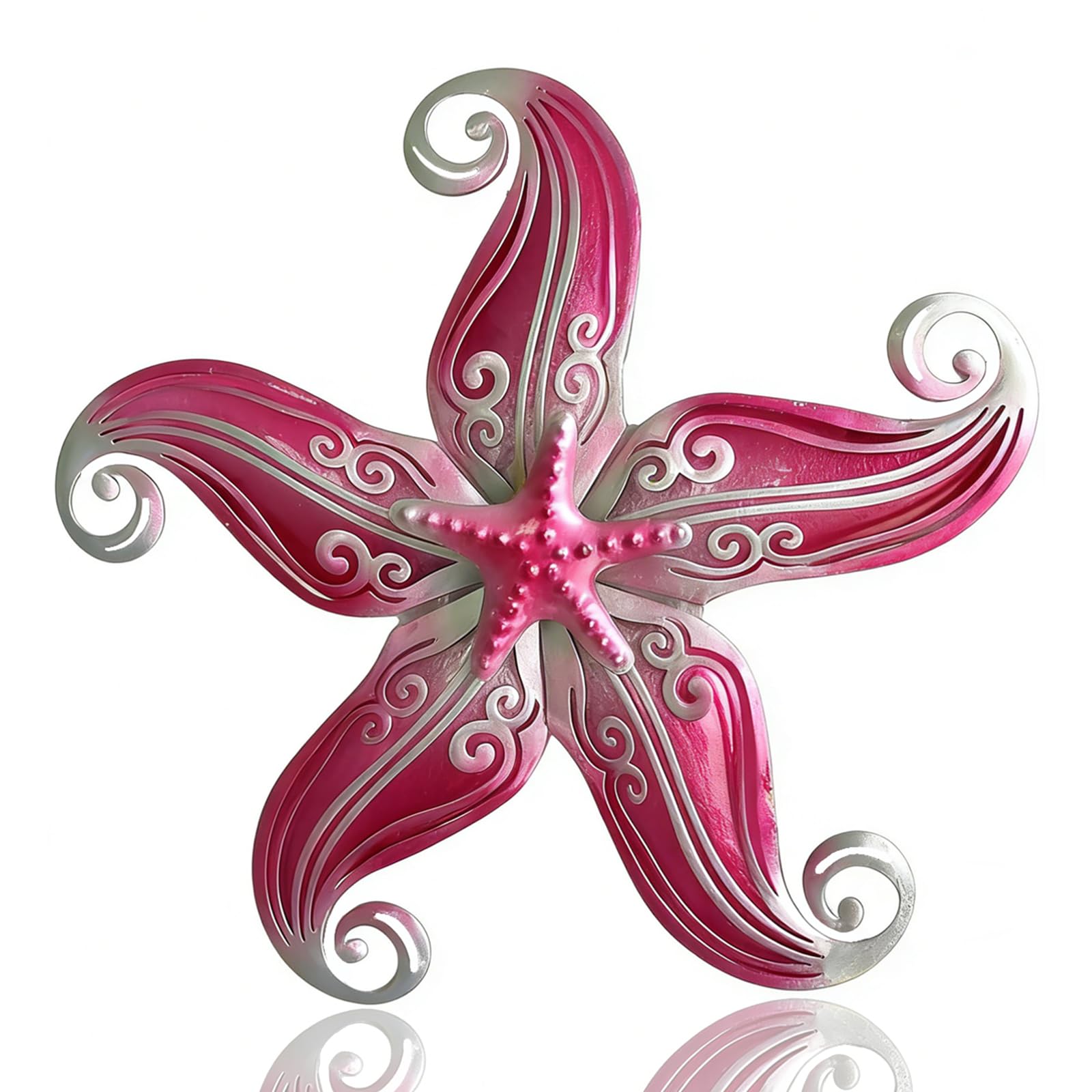 POXOHO Starfish Outdoor Wall Decor Art, 12" Hanging Metal & Glass Sculpturefor Indoor Outdoor, Starfish Yard Patio Fence Garden Decorations(Pink)