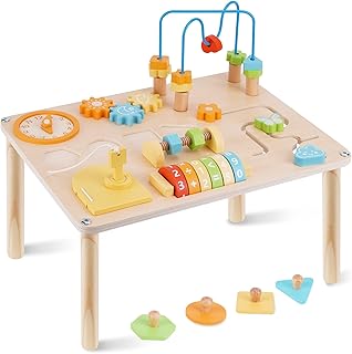 ATOYUS Activity Table for 1 2 Year Old, Wooden Montessori Toys Activity Center for Toddlers 1-3 Boys Girls, 8 in 1 Kids Sensory Game Play Table, 1st 2nd Christmas Birthday Gifts for 12 Months+ Baby