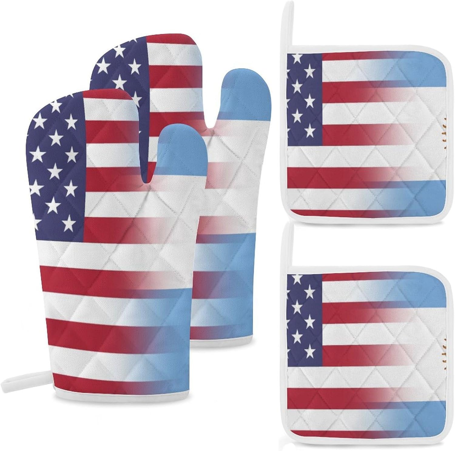 U.S.A Argentina Flag Oven Mitts and Pot Holders 4Pcs Set Heat Resistant Cooking Mitts Hot Pads