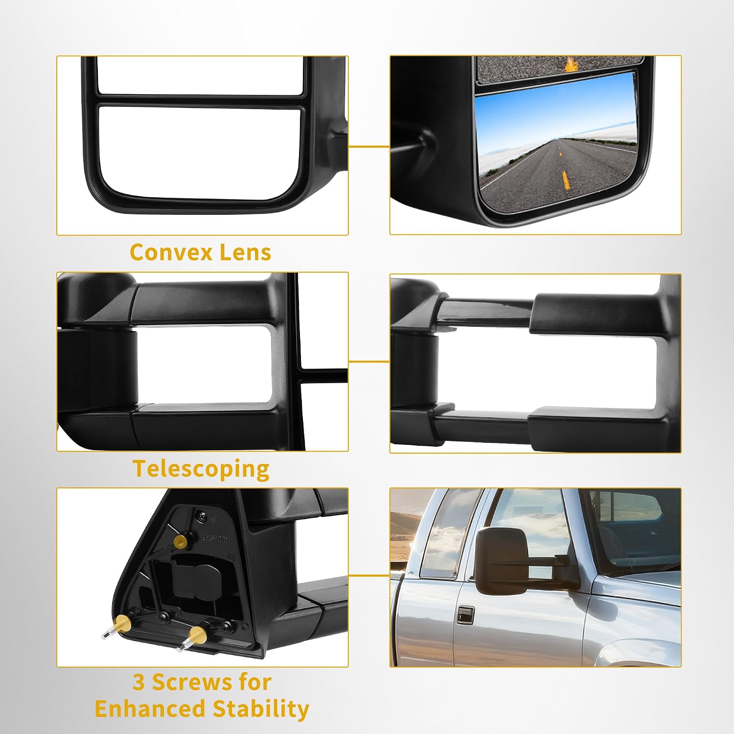 DWVO Side Towing Mirrors Compatible with 1988-1998 Chevy GMC C/K 1500 2500 3500 Pickup Manual Adjusted Extendable, Black Housing, Pair Set