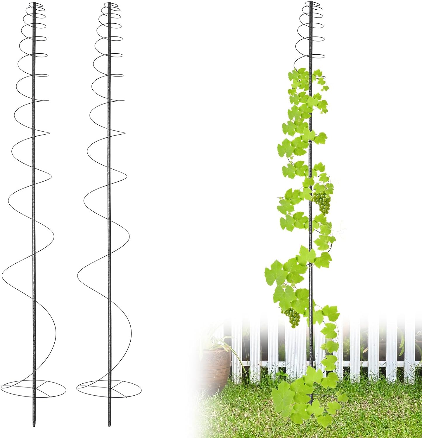 Outdoor Metal Trellis for Climbing Plants, Heavy Duty Rustproof Garden Trellis 60inch, Sturdy Plant Support for Roses, Ivy, Tomatoes, Cucumbers, Flowers 2pcs Black