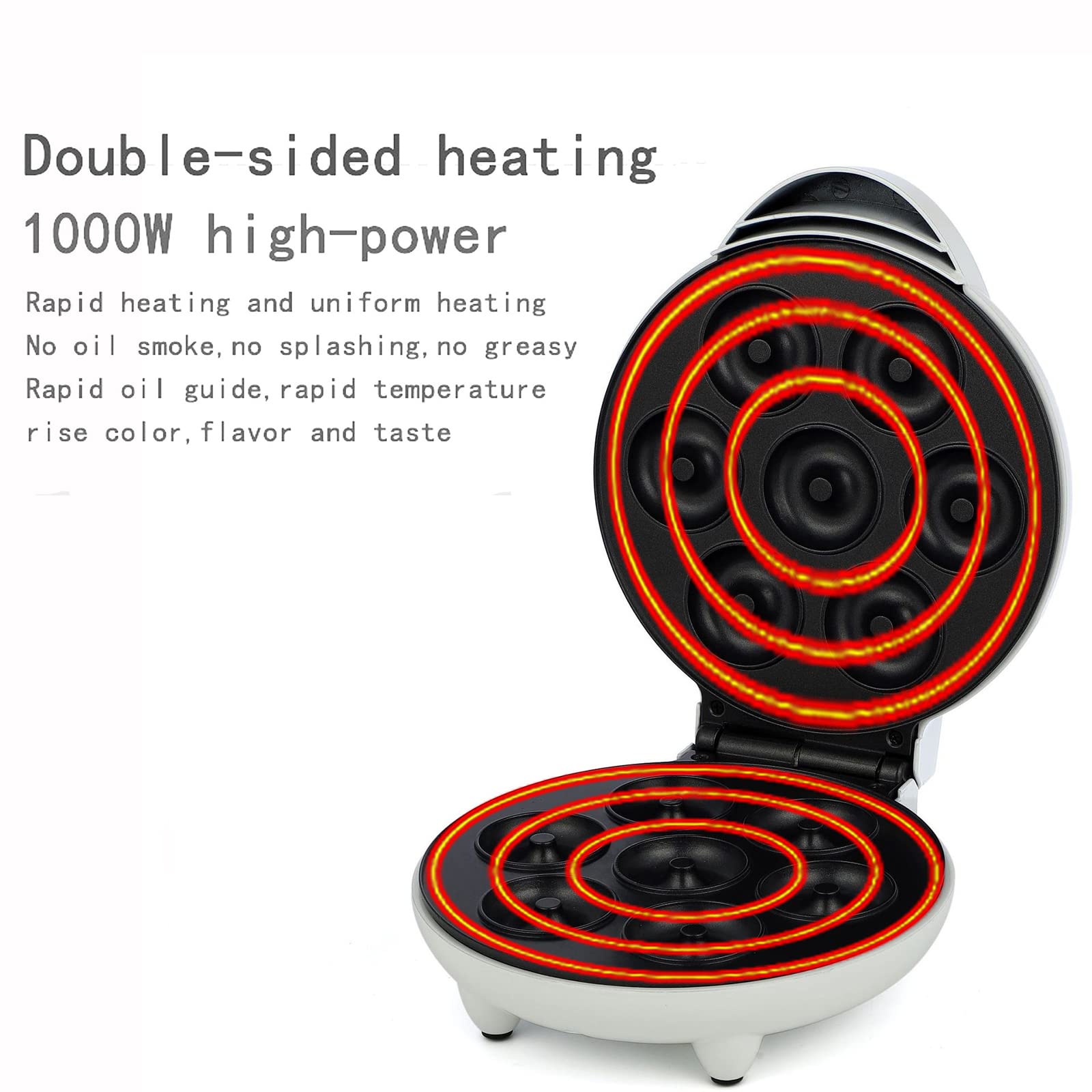 Mini 1200W Donut Machine Electric Doughnut Maker, Nonstick Surface, Makes 7 DoughnutsAutomatic Pancake Doughnut Makers, Donut Fryer for Business Bakery,Dessert Shop,Coffee Shop