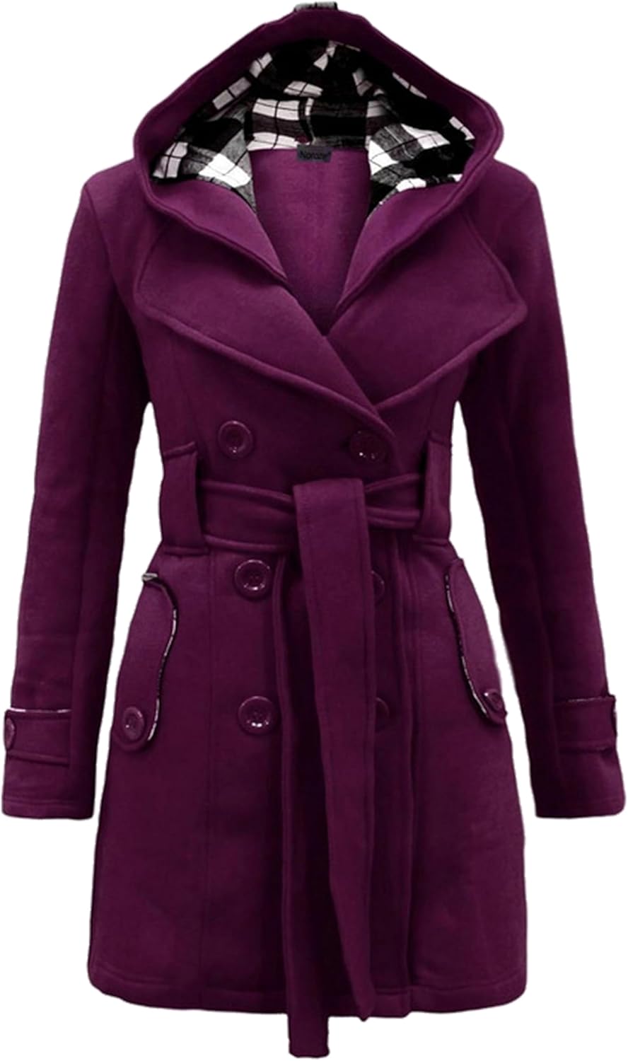 EFOFEI Women Hooded High Waist Autumn Trench Coat Warm Wool Blend Jacket Work Casual Pea Coat
