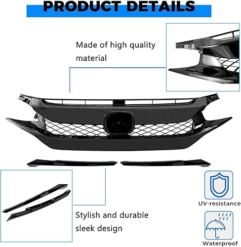 Miniatura 3 de Parrilla de malla de capó delantero para Honda Civic FK8 Tipo R 2016-2018 estilo negro brillante parrilla de parachoques delantero