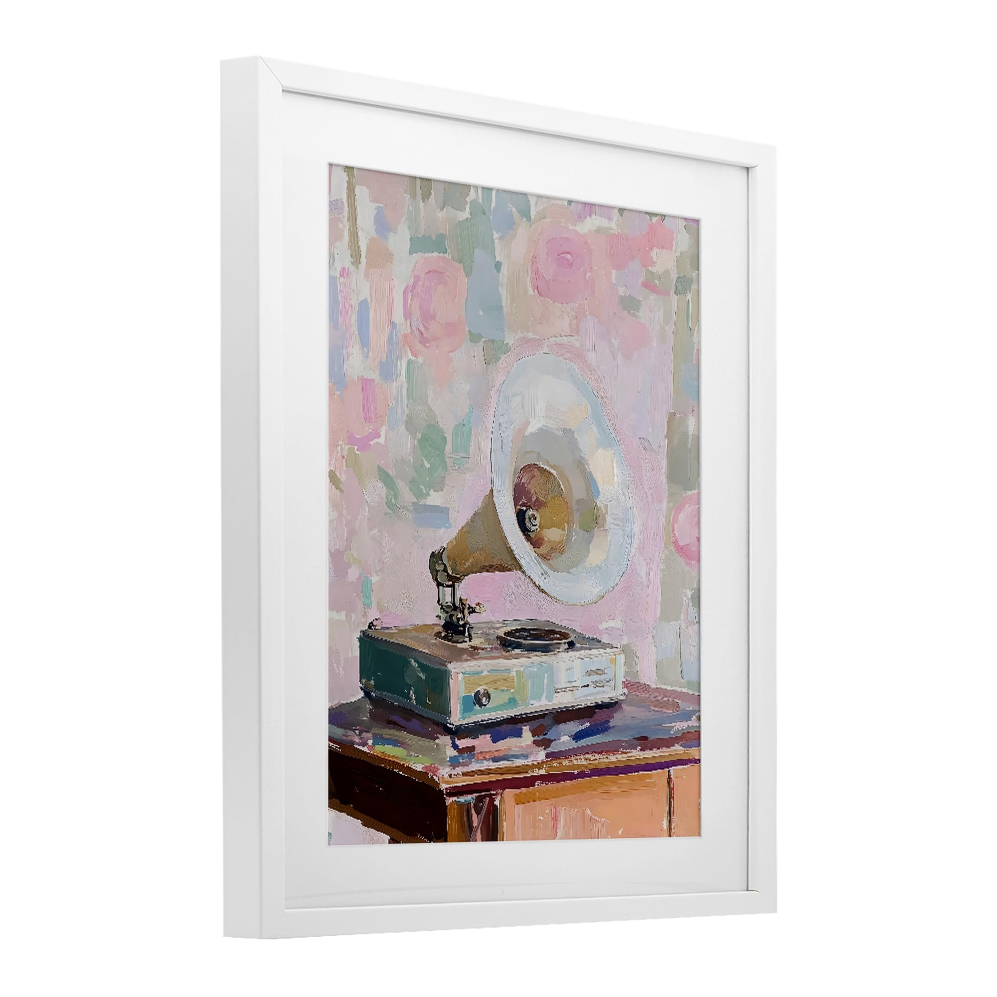 Affiche encadrée de gramophone vintage musique rétro 33 x 40,6 cm