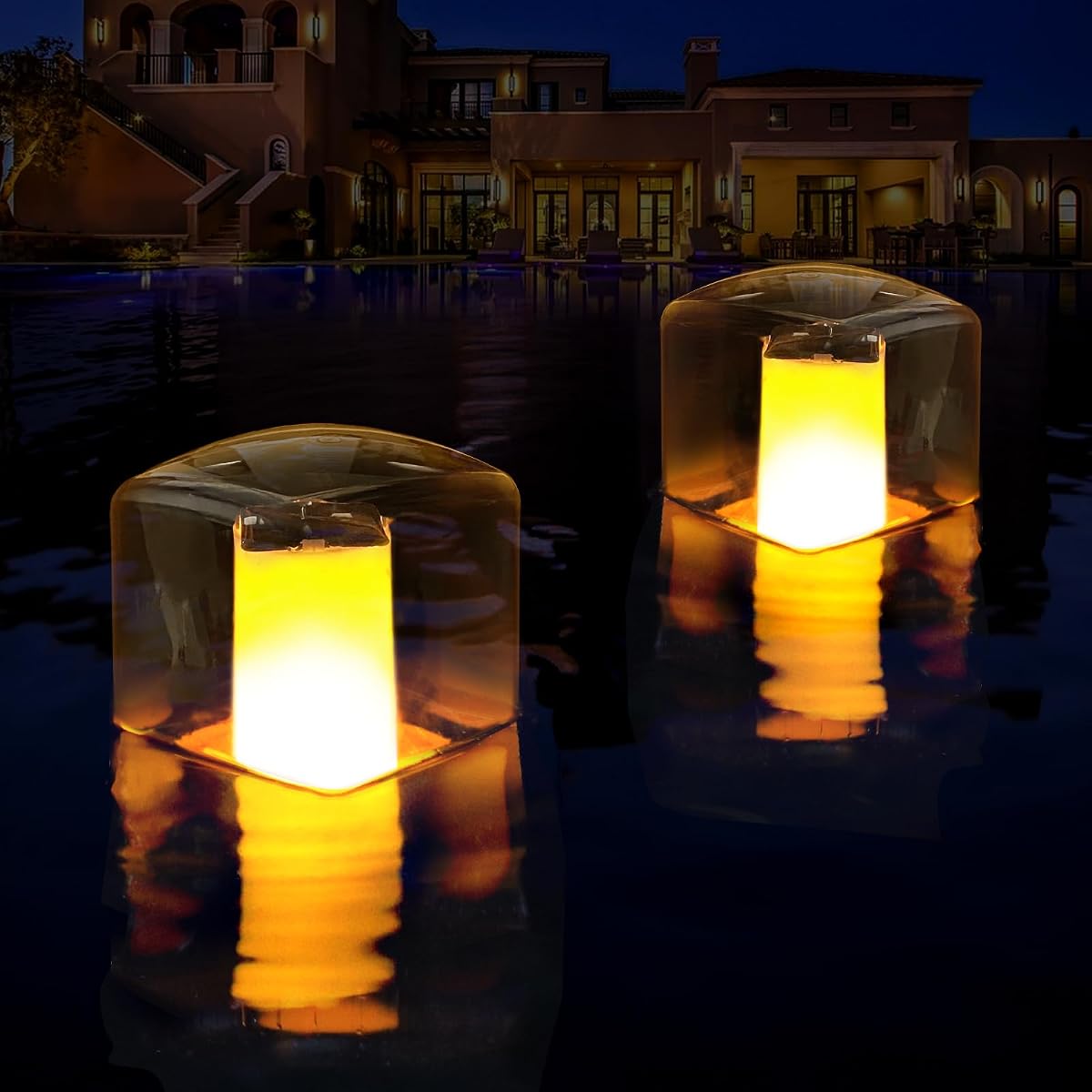 LanPool Floating Pool Lights, Solar Flame Pool Lights Waterproof, Square Pool Light, Glow in The Dark Light Up Swimming Pools Accessories,Floating Solar Light for Pools Pond Outdoor-2PCS | Square Pool Light, Glow in The Dark Light Up Swimming Pools Accessories,Floating Solar Light for Pools Pond Outdoor