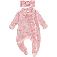 Ayalinggo Newborn Baby Girl Fall Winter Outfits Clothes Knit Jumpsuit Ruffle Romper Newborn Coming Home Outfit for Baby Girl | Newborn Baby Girl Outfits, Vintage Floral Print, Knit Onesie Ruffle Romper, Long Sleeve Jumpsuit, Shower Gift