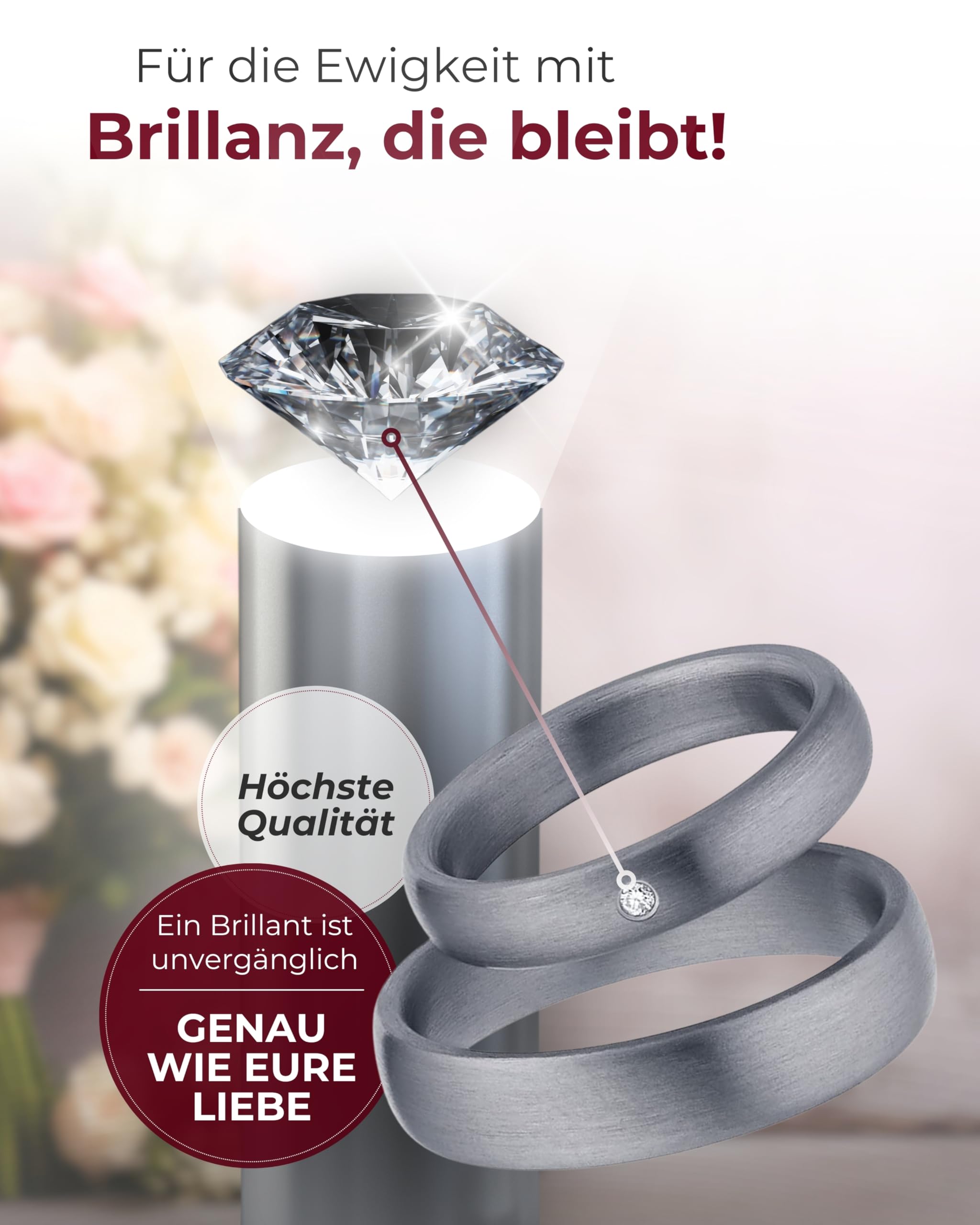123traumringe Eheringe in Tantal I Edle Partnerringe mit Brillant & Etui I Gravierbare Eheringe mit Ringgröße 50-70mm I Damenring in 4mm Breite + Herrenring in 5mm Breite & 1,9mm Stärke I P33/P41
