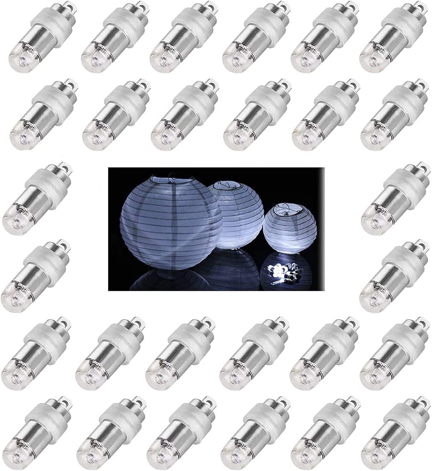 JoFAN 24pcs Cool White Mini Lights Paper Lantern Lights LED Balloon Lights for Floral Party Wedding Decoration (Waterproof and Submersible)