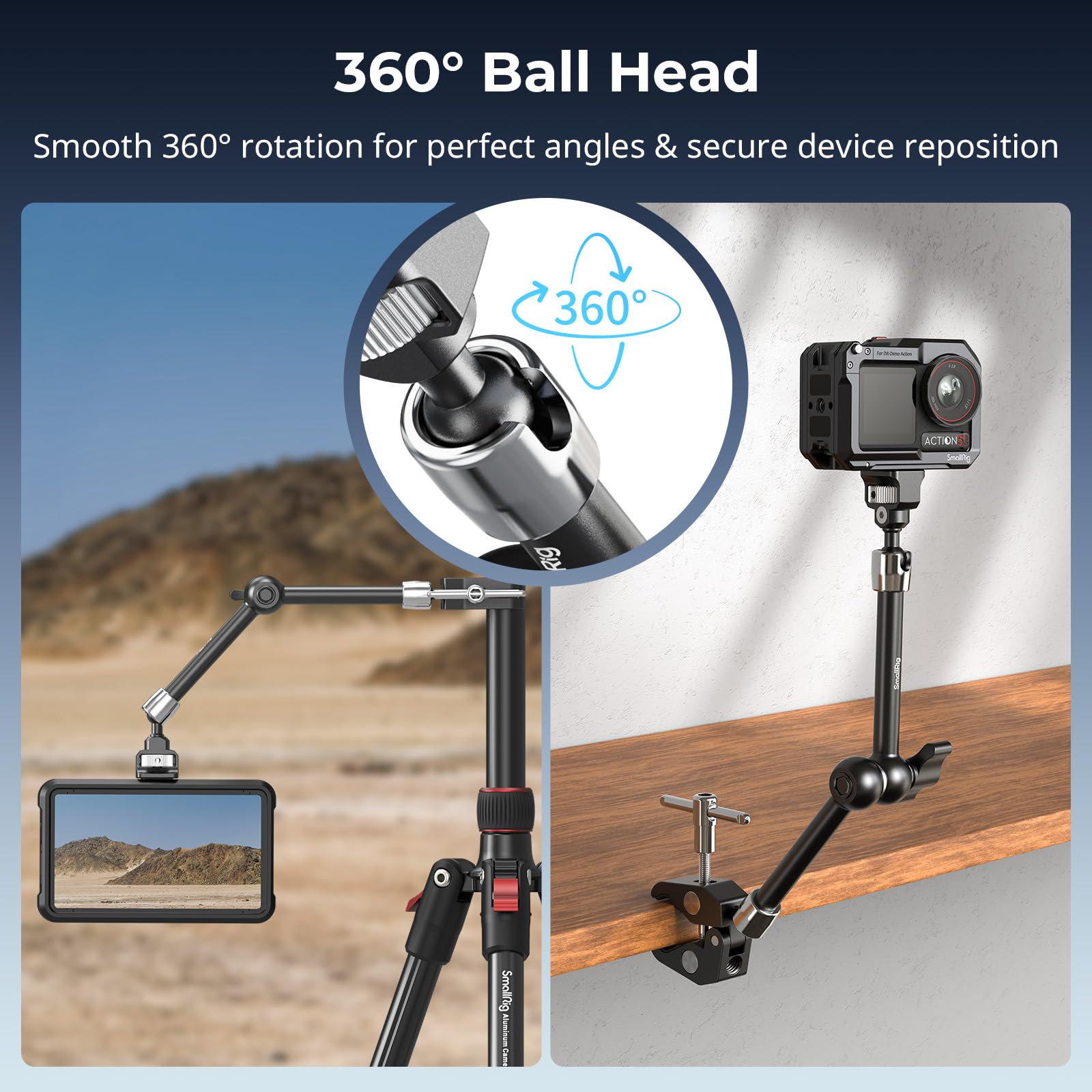 SMALLRIG Bras Magique de 11 Pouces avec Pince en Forme de Crabe, Bras avec vis 1/4"-20 et Broches rétractables, pour caméras d'action, moniteurs, Lampes vidéo et Microphones - 5311