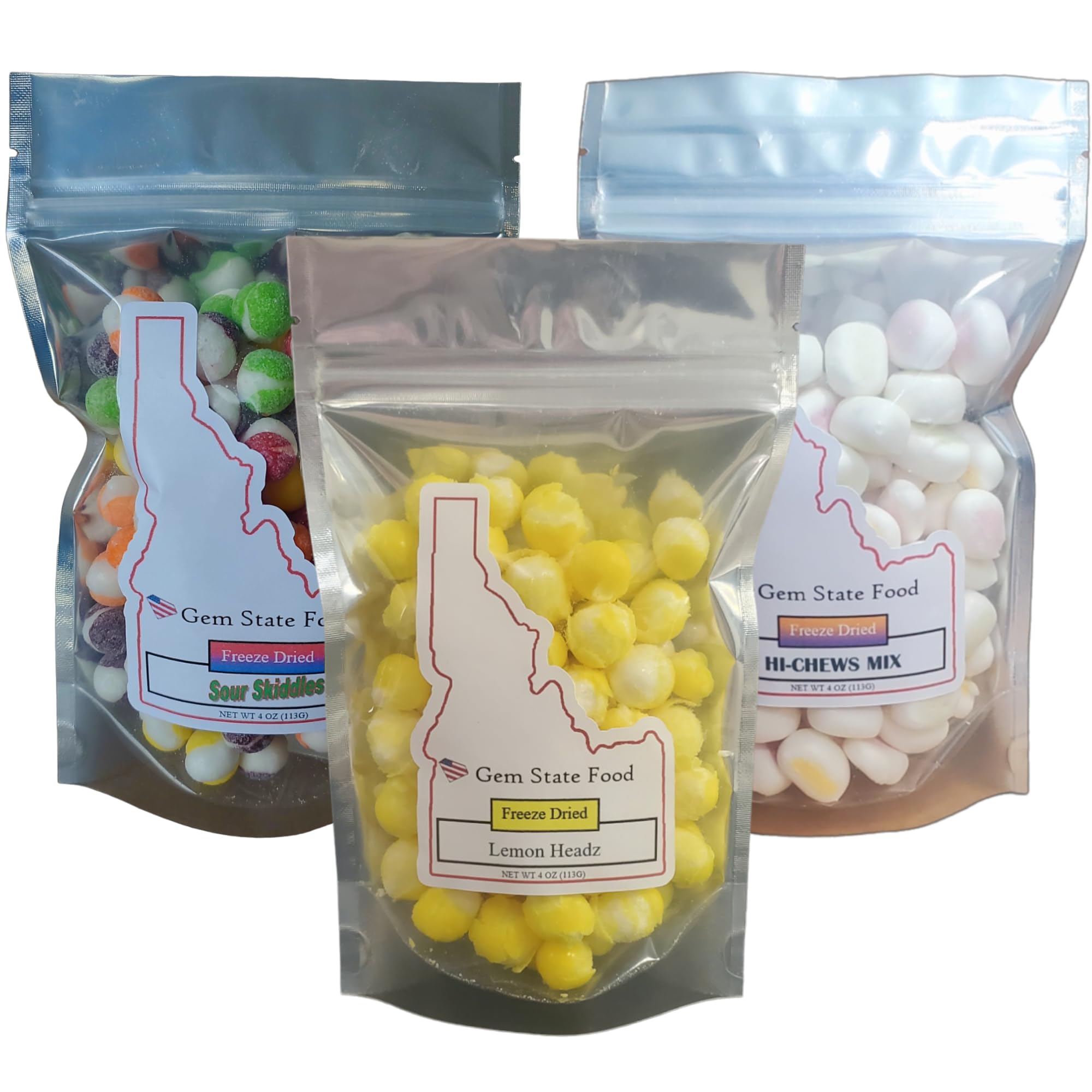 Freeze Dried Candy Variety Pack - 3 Bag Freeze Dry Candy Sampler - Sweet + Sour Freeze-Dried Candy Sampler - Lemon Headz, Sour Skiddles, Hi-Chews
