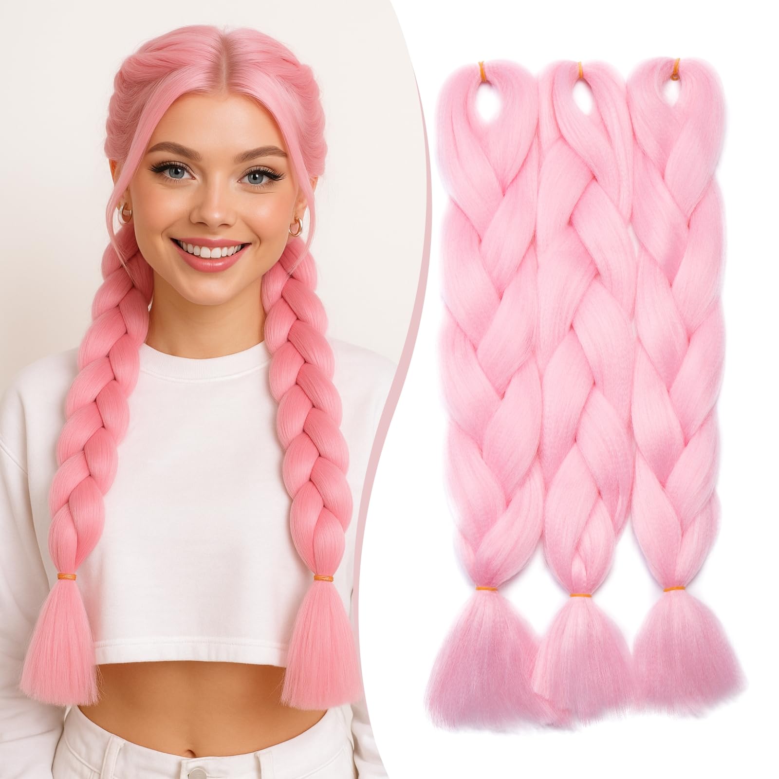 SEGO Pro Braiding Hair Extensions 24 Inch Yaki Synthetic Jumbo Box Braid Hair for Crochet Twist Braids for Women Pack of 3 (Ash Blonde)