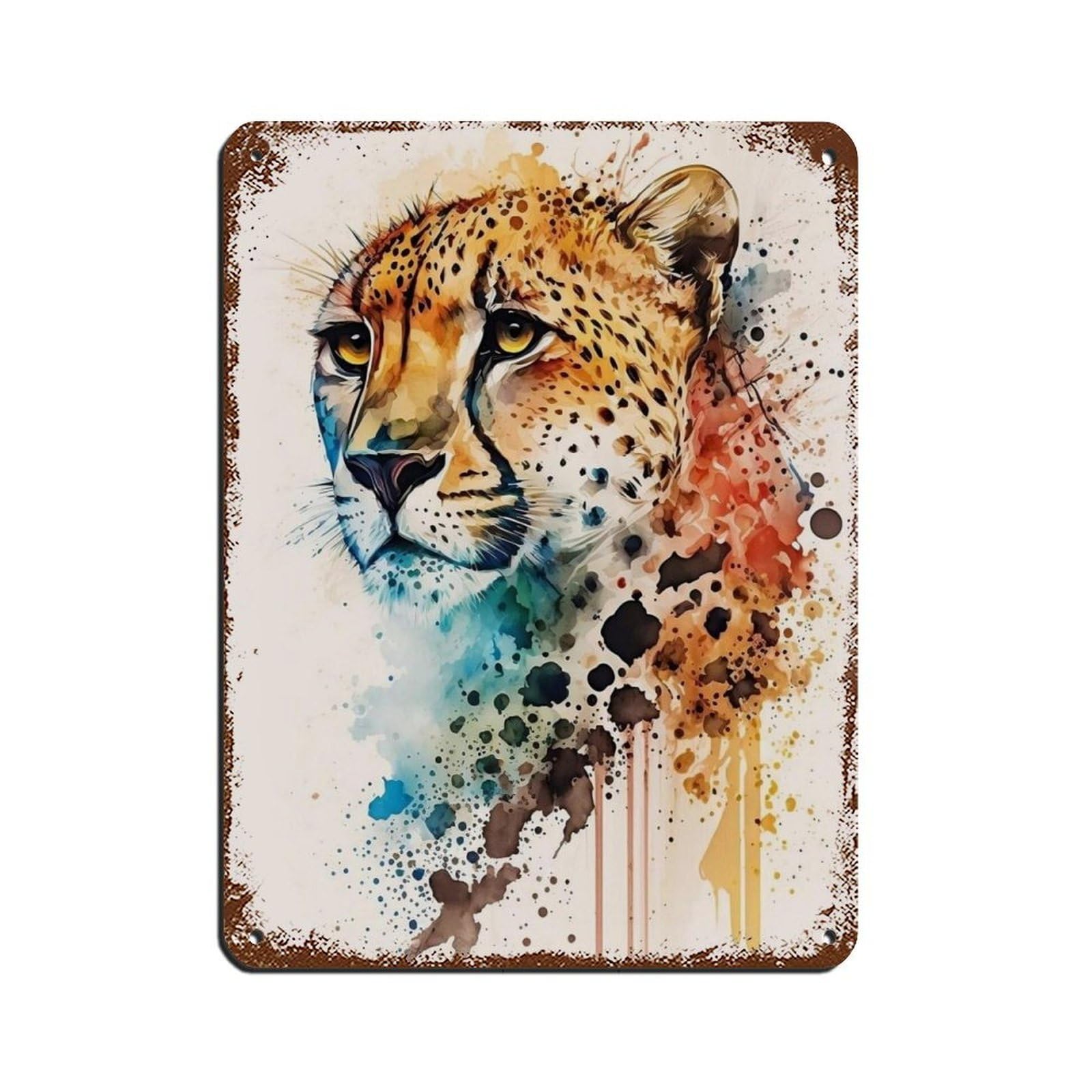 Watercolor Cheetah, Art Poster Tin Sign Vintage Metal Pub Club Cafe Bar Home Wall Art Decoration Poster Retro 12x16inch(30x40cm)