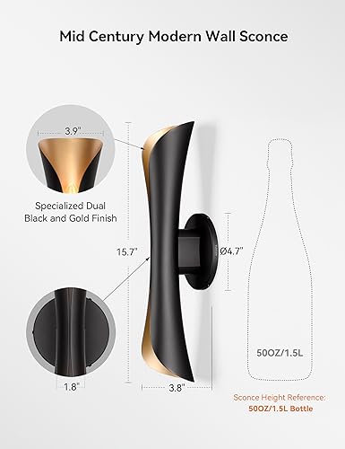 Miniatura 9 de Tubicen Apliques de pared dorados, modernos apliques decorativos de pared, luces de pared regulables hacia arriba y hacia abajo para sala de estar,