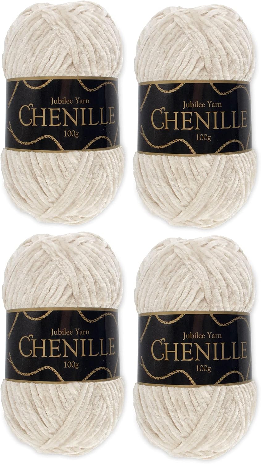 JubileeYarn Chenille Yarn - Worsted Weight - 100g/skein (4 Skeins, 101 Opal)