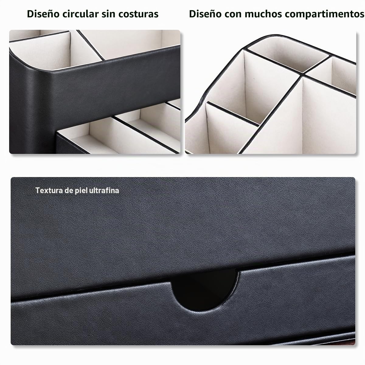 KINGFOM Organizador de escritorio de cuero para oficina, multifuncional, porta objetos de escritorio, porta bolígrafos de escritorio con cajones (Negro)