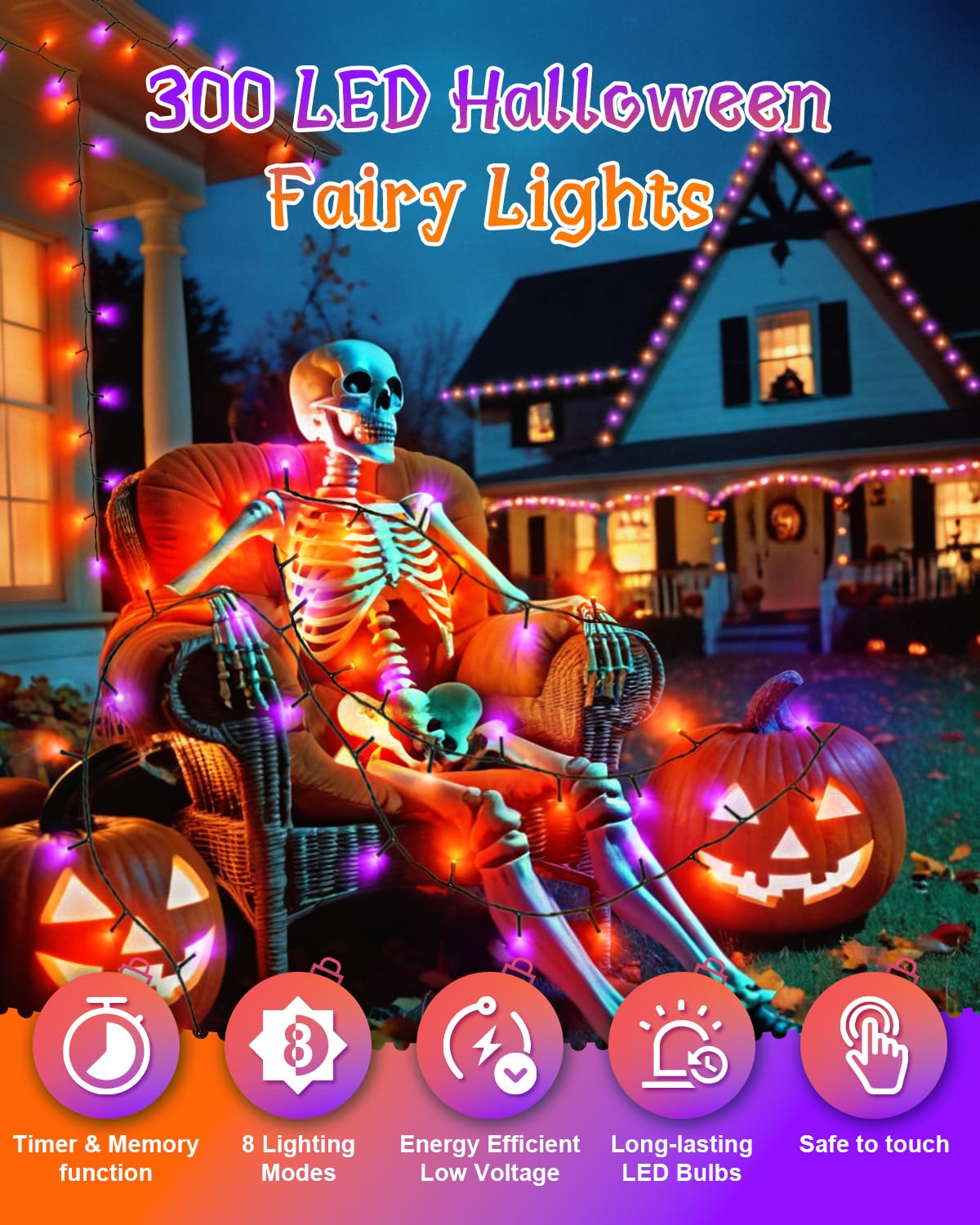 Dalugo Halloween Decorations Lights Outdoor, 30M 300 LED Waterproof String Light Mains Powered with Timer - Image 2