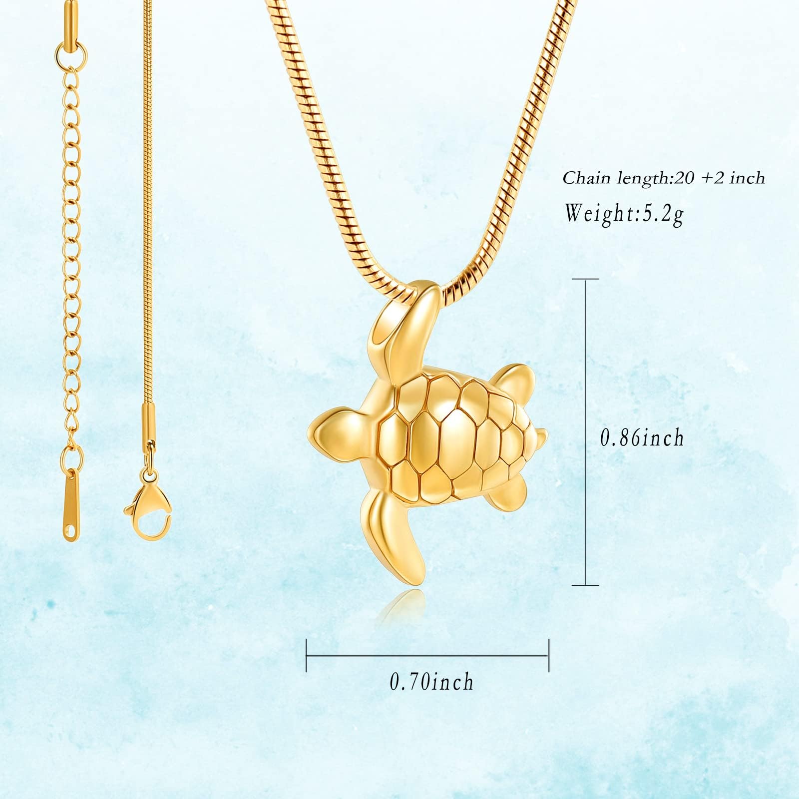 QGJNSGC Turtle Urn Necklace for Ashes Sea Turtle Cremation Jewelry for Ashes Necklace Keepsake Memorial Jewelry Urns Pendant for Pet/Human Turtle Lovers (Gold) - Image 2
