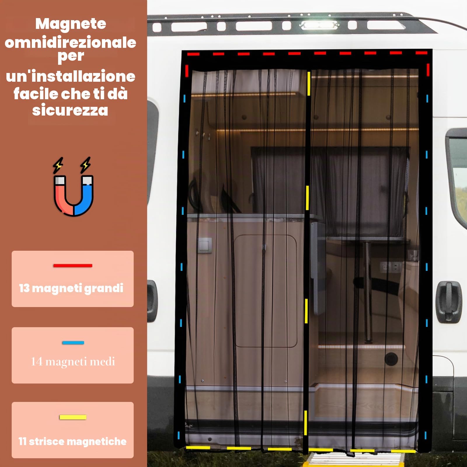 Zanzariera Magnetica Porta Scorrevole Laterale per Furgone - 150 x 110 cm | Varietà di Dimensioni - per Molti Modelli, Fissaggio Magnetico, Zanzariera Universale - Speciale per Camper e Autocaravan