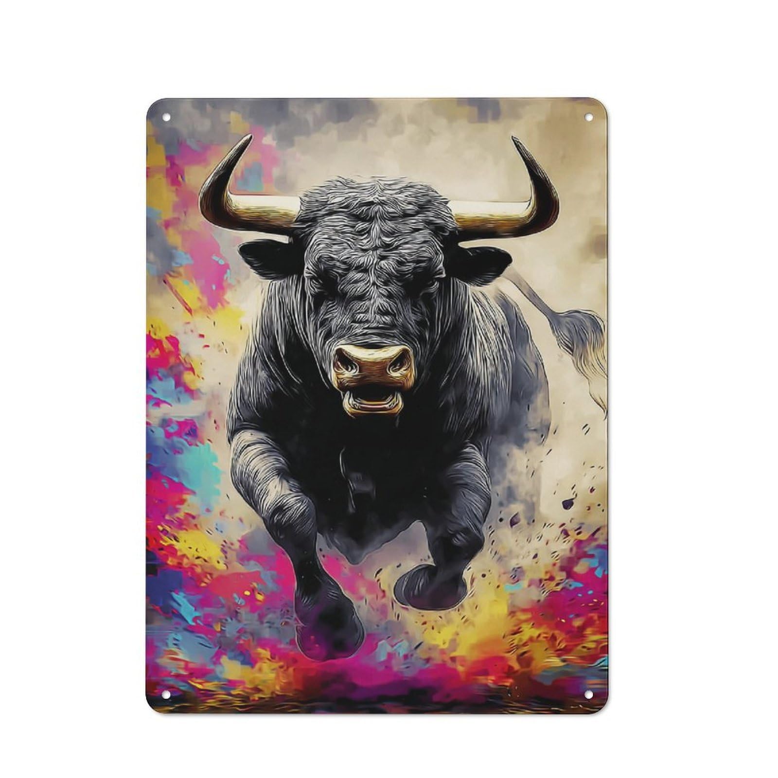 Junmoney Dynamic Bull Artwork 40X30cm Retro Tin Sign With For Living Room Or Hallway, A Decorative Metal Sign For Living Rooms And Hallways