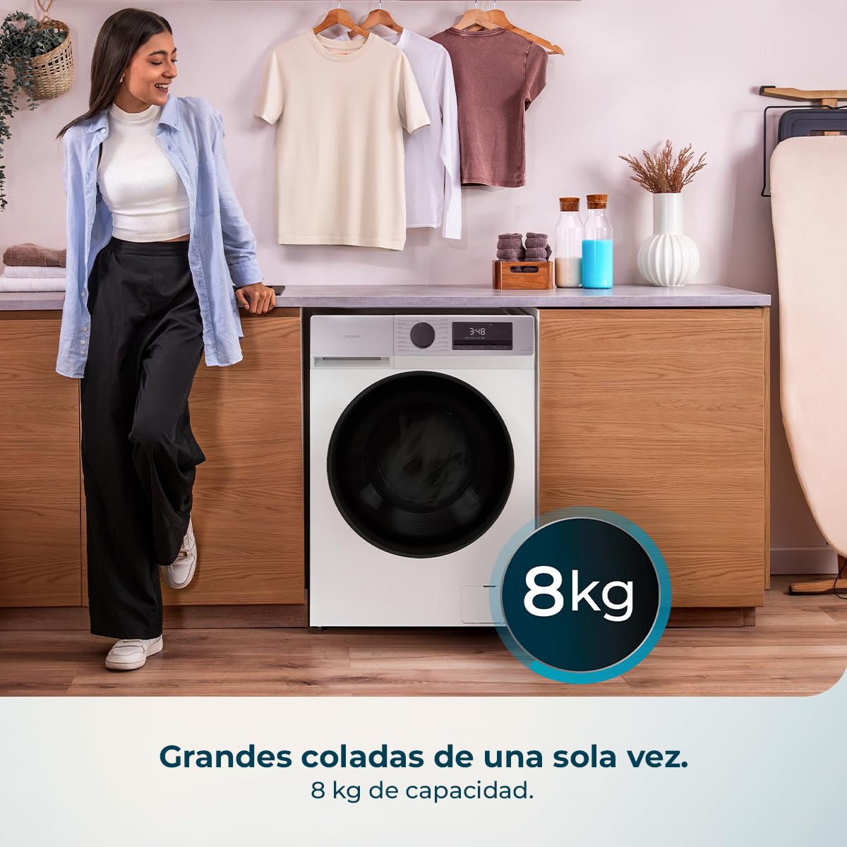 Cecotec Lavadora Carga Frontal 8Kg Bolero DressCode 8450 Inverter, 1400 rpm, 16 programas, Clase A-20%, Motor Inverter Plus, Allergy Care, Pearl Drum, Función Silence, Stop&Go y Kid Lock, Blanca — view 3