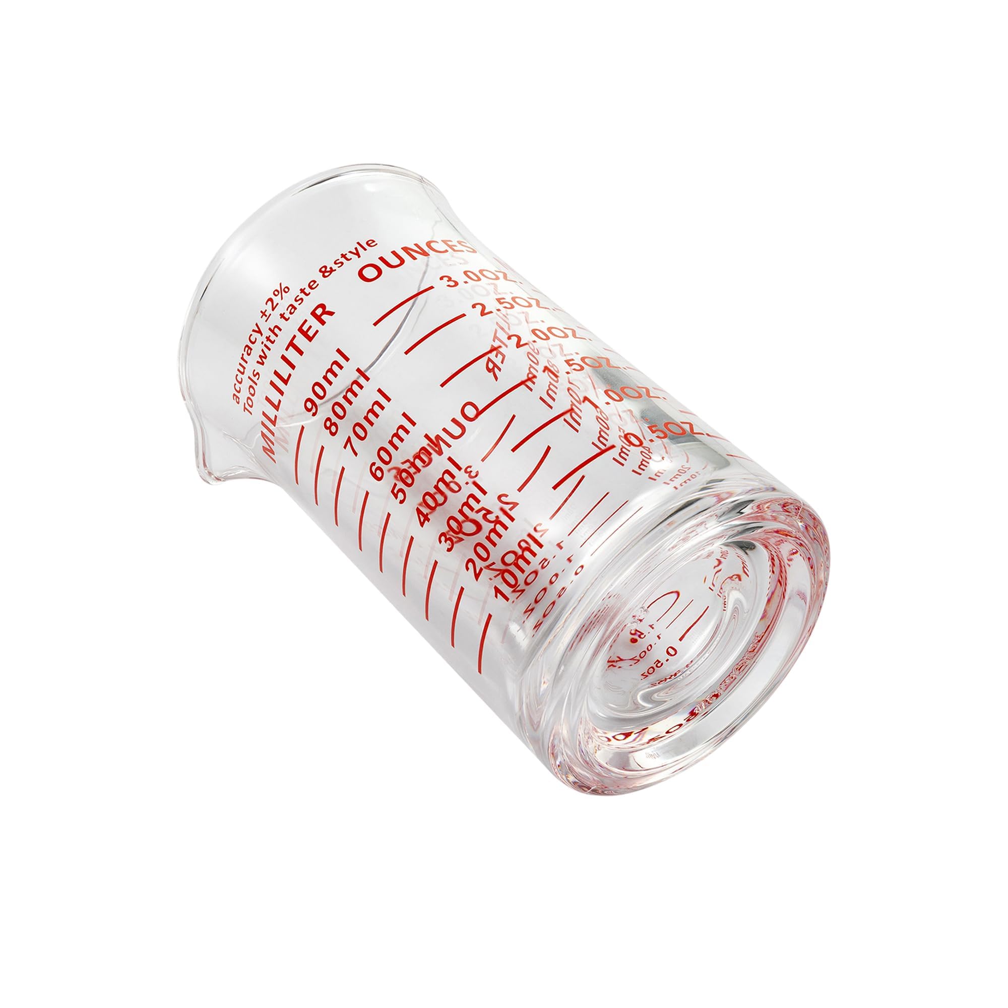 Bicchierino dosatore da 90 ml, in vetro per caffè espresso liquido, linea rossa e nera