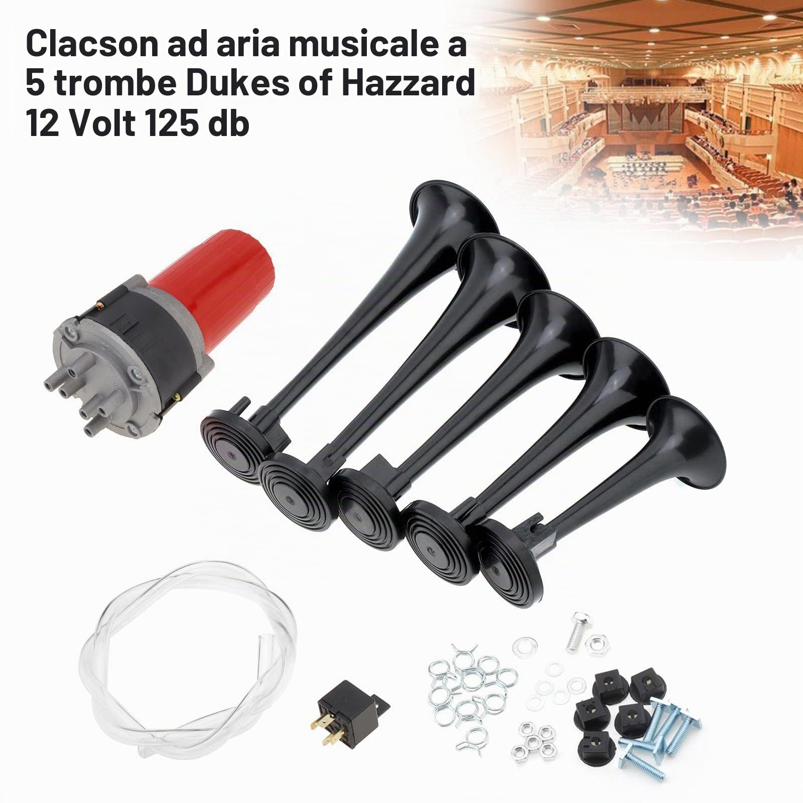 5pcs 125dB Nero Tromba Musicale Dixie Auto Duca di Hazzard con Compressore 12V Auto Clacson Aria
