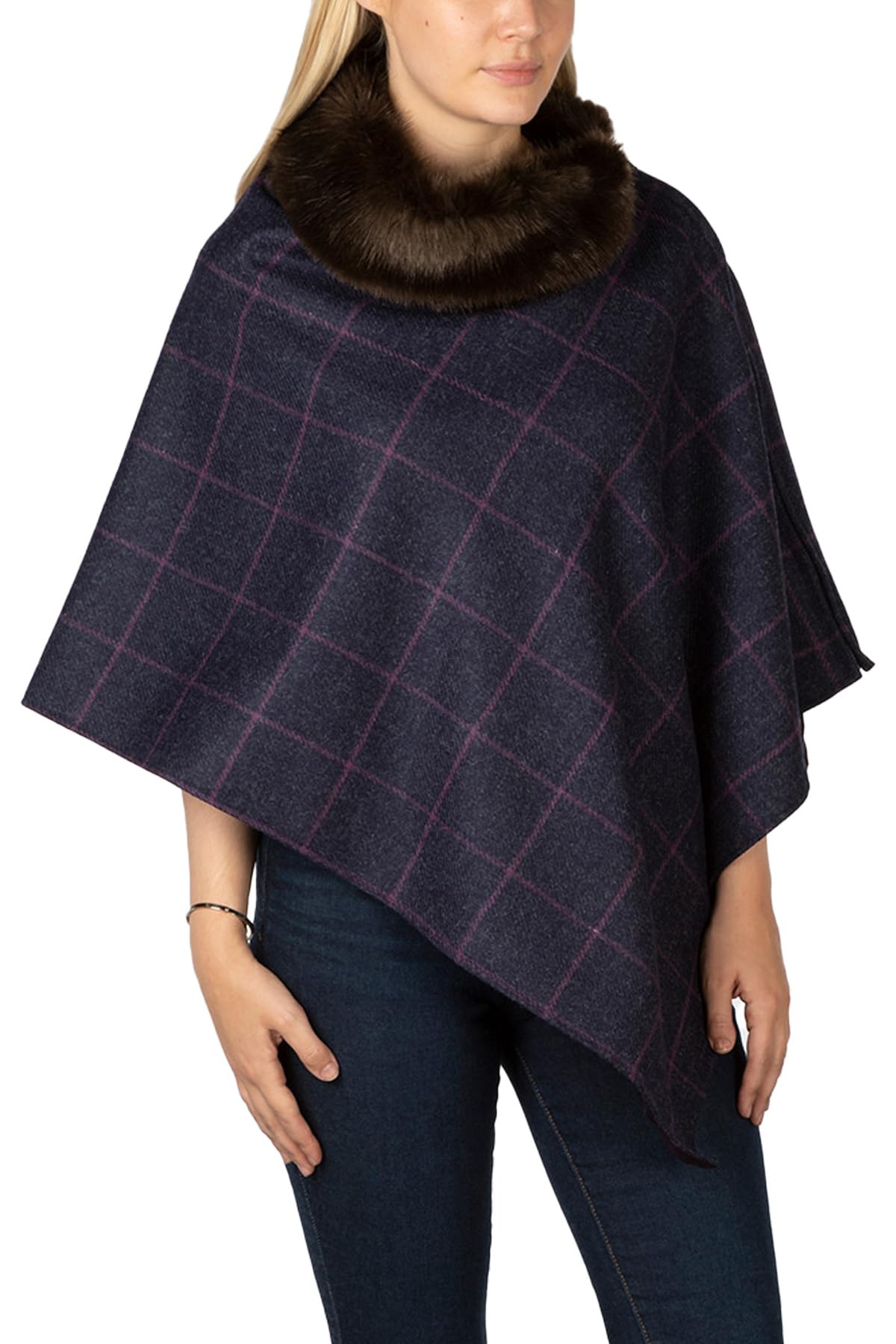 Rydale Ladies Tweed Poncho Womens British Made Wool Ponchos Cape Shawl Country (UK, Alpha, One Size, Regular, Regular, Navy/Brown)