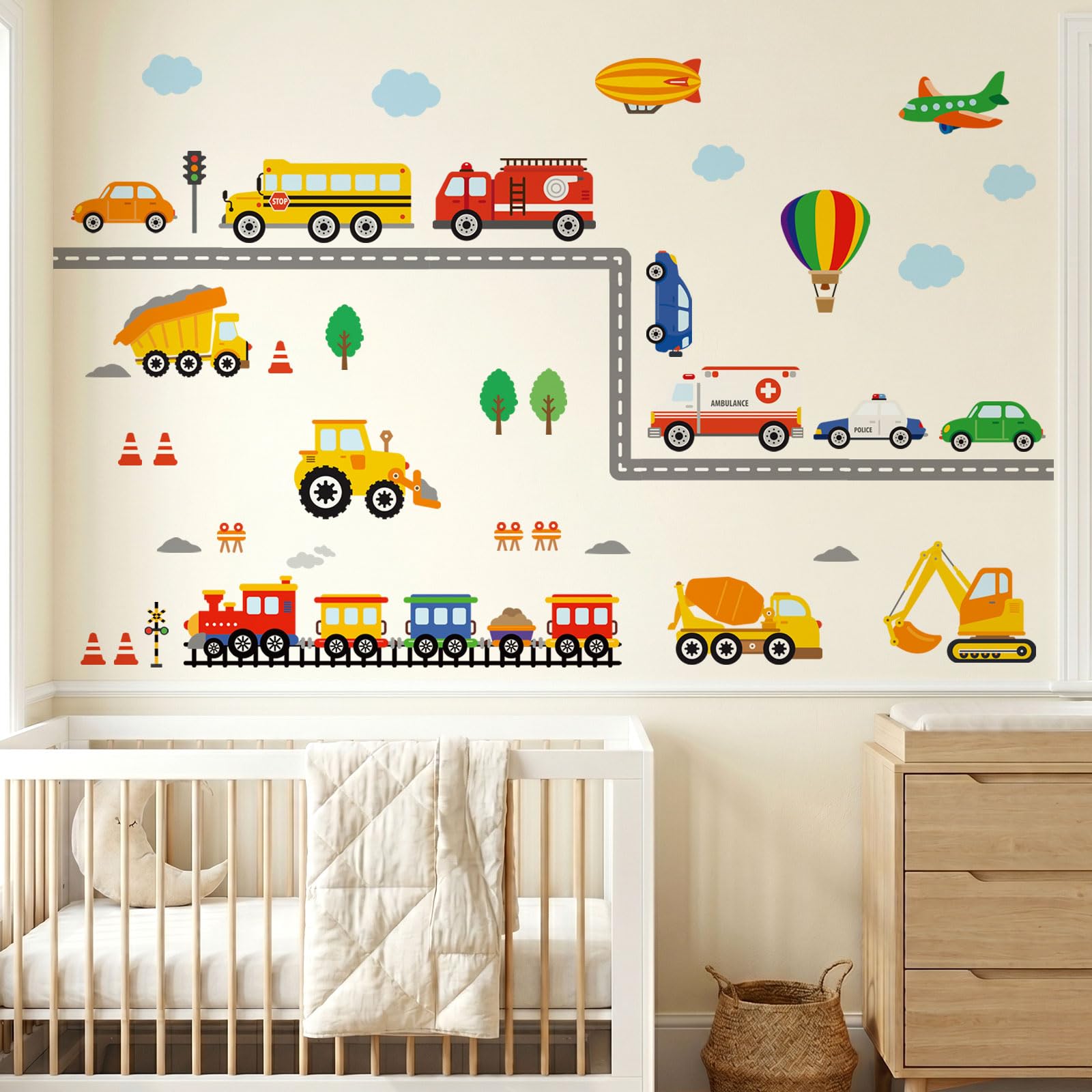 DECOWALL DS8-8047 Vehículos de Construcción Carretera Pegatinas de Pared Camión Excavadora Coches Transporte Calcomanías para Niños Dormitorio Guardería Sala de Juegos Sala de Estar Decoración