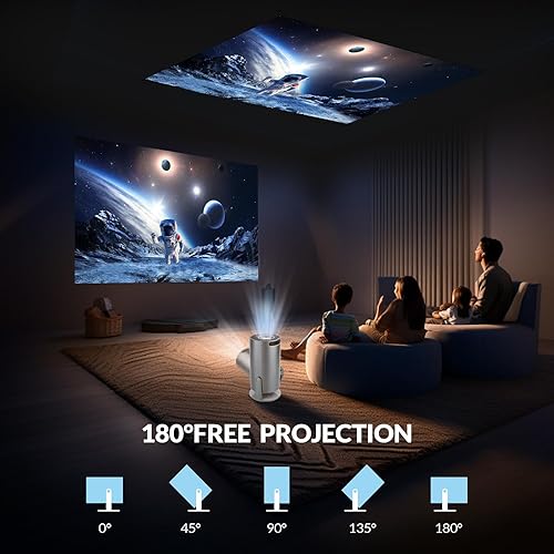 Miniatura 2 de Mini proyector portátil, compatible con 4K 1080P Full HD, Keystone automático, WiFi6+Bluetooth 5.0, proyector giratorio para exteriores de 180,