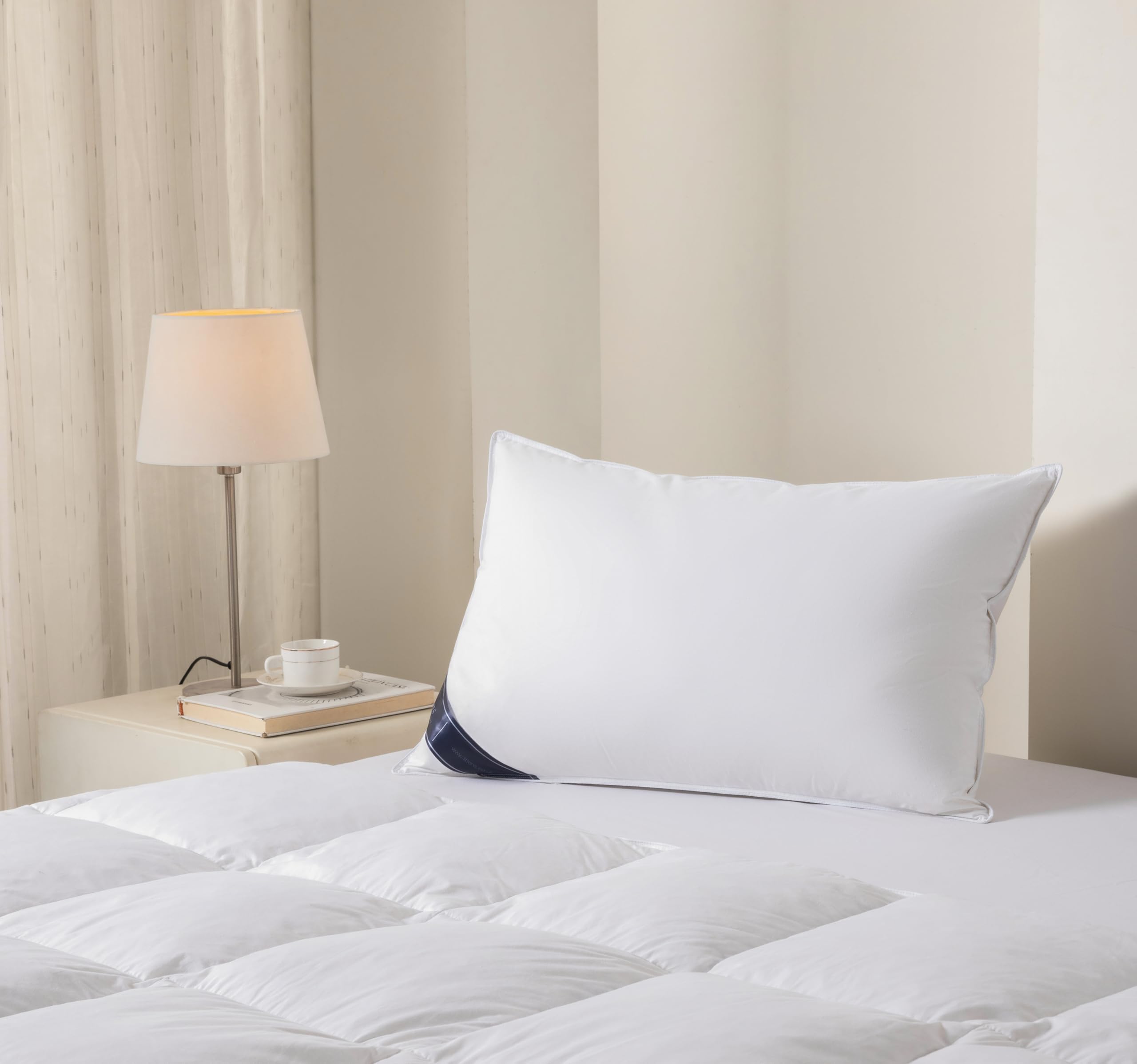Littens Luxury Extra Filled White Duck Feather & Down, Side Sleeper Pillow 230TC 100% Cotton Down-Proof, Piped Edge, 48cm x 74cm (19" x 29") 1400 gram