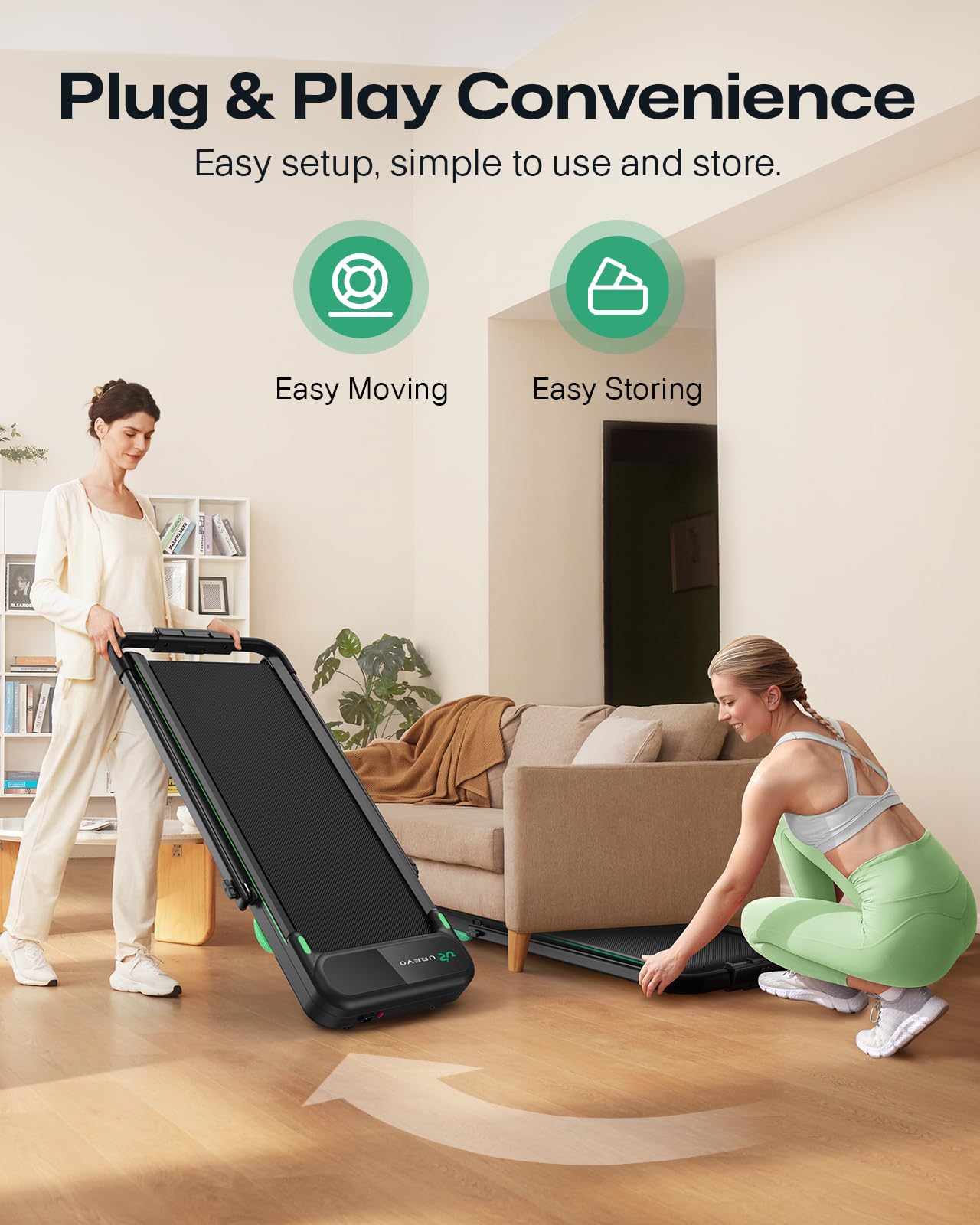 UREVO Strol 2E Caminadora inteligente plegable 2 en 1, almohadilla compacta para caminar con asa de seguridad, plug and play, pantalla LED dual, aplicación de entrenamiento, para caminar o correr en