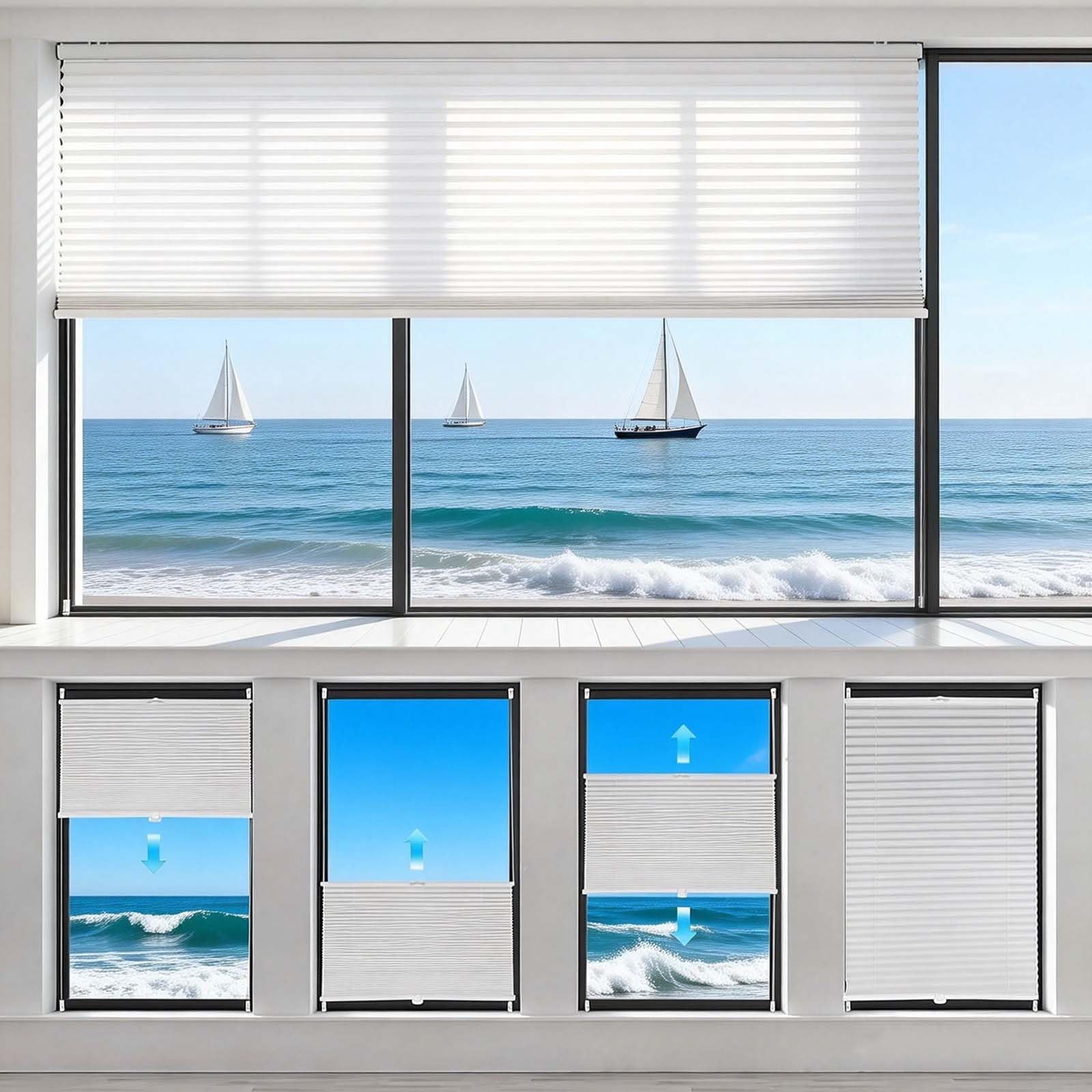 Fenster Plissee 35 x 60 cm Ohne Bohren, Sichtschutz, Sonnenschutz, Pflegeleicht Wabenplissee Plissee Ohne Bohren Verdunkelung Klemmfix Thermo für Fenster, Balkontür, Hellgrau