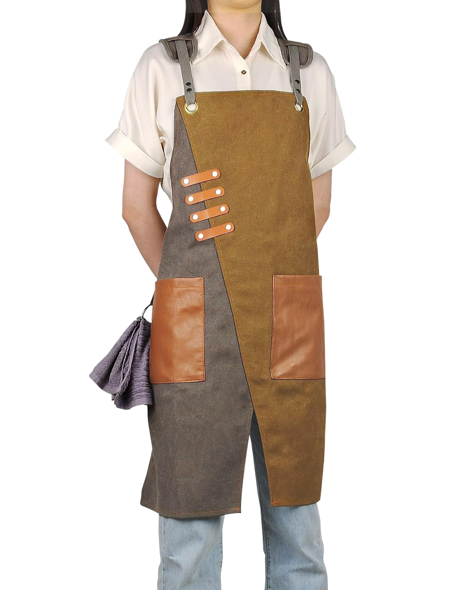 Small snail Vintage Segeltuchschürze Unisex Arbeitsschürze mit Taschen Kreuz Zurück Töpferschürze mit Geteiltem Bein für Küche Garten Friseur Handwerk