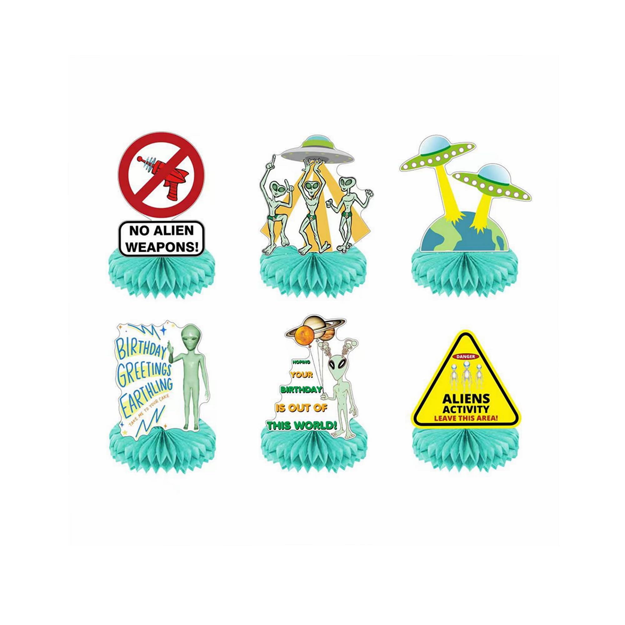 The DaPai 6Pcs Alien Themed Birthday Party Honeycomb Centerpieces UFO Area 51 Birthday Party Table Decorations Table Topper for Girls Boys Adults Birthdays Baby Shower 1st Birthday Party Supplies