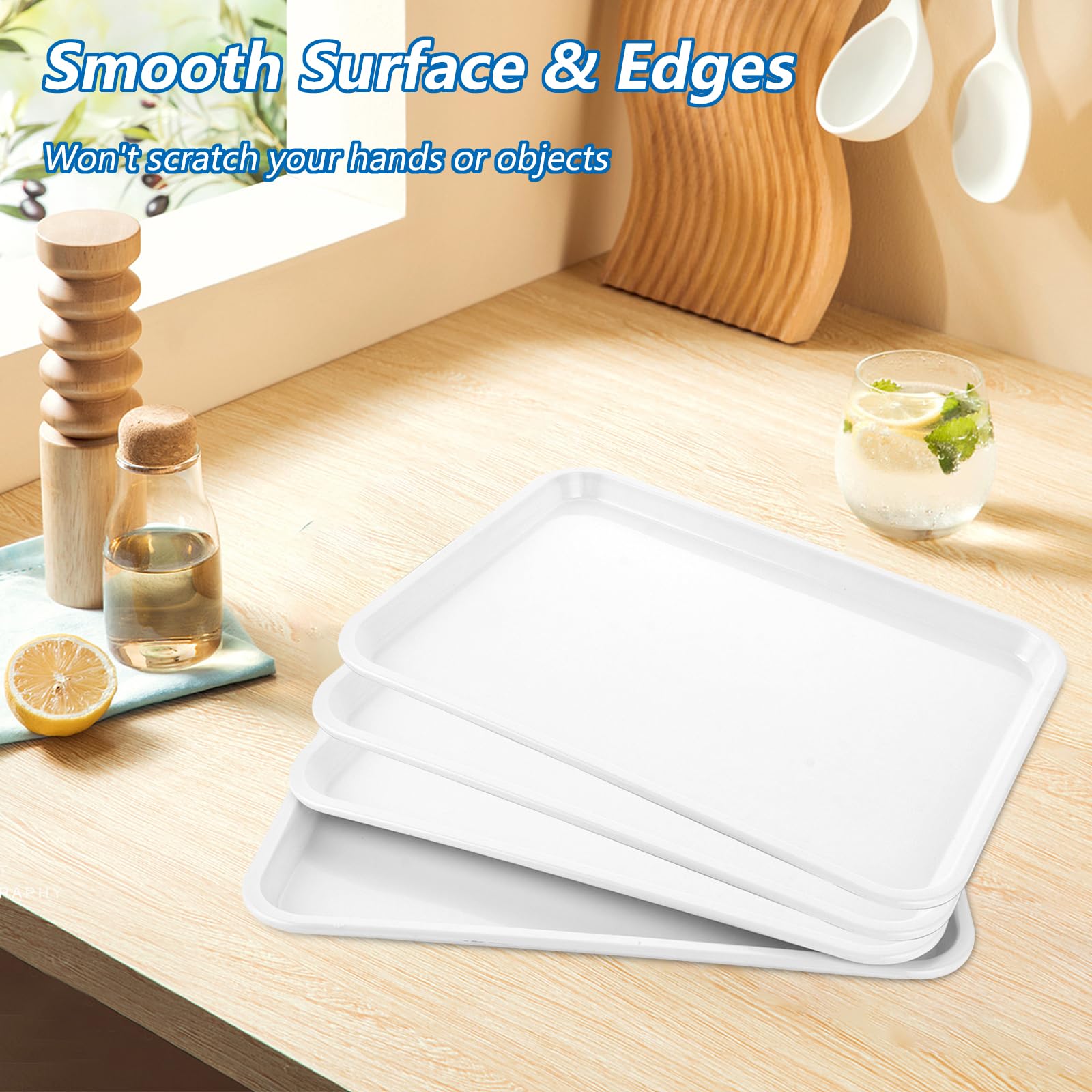 Vassoio Plastica Rettangolare 33,4x20cm - Antiscivolo, Per Portata, Colazione A Letto, Organizer