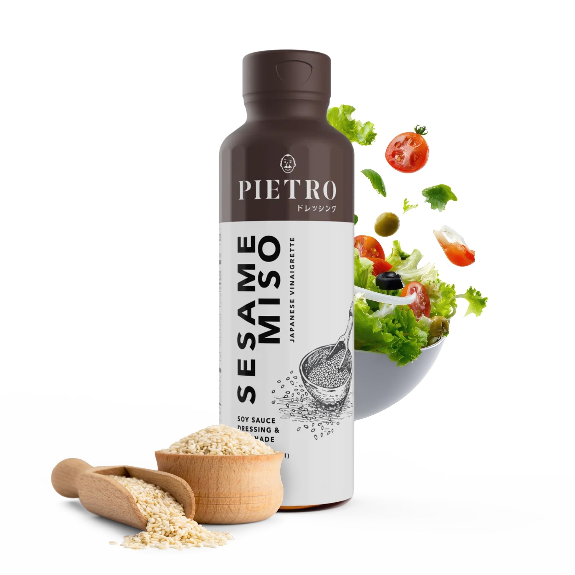 Pietro Sesame & Miso Dressing - No MSG & Gluten Free Japanese Style Marinade & Vinaigrette - For Salads, Vegetables, Seafood & Grain Bowls – 9.3 oz