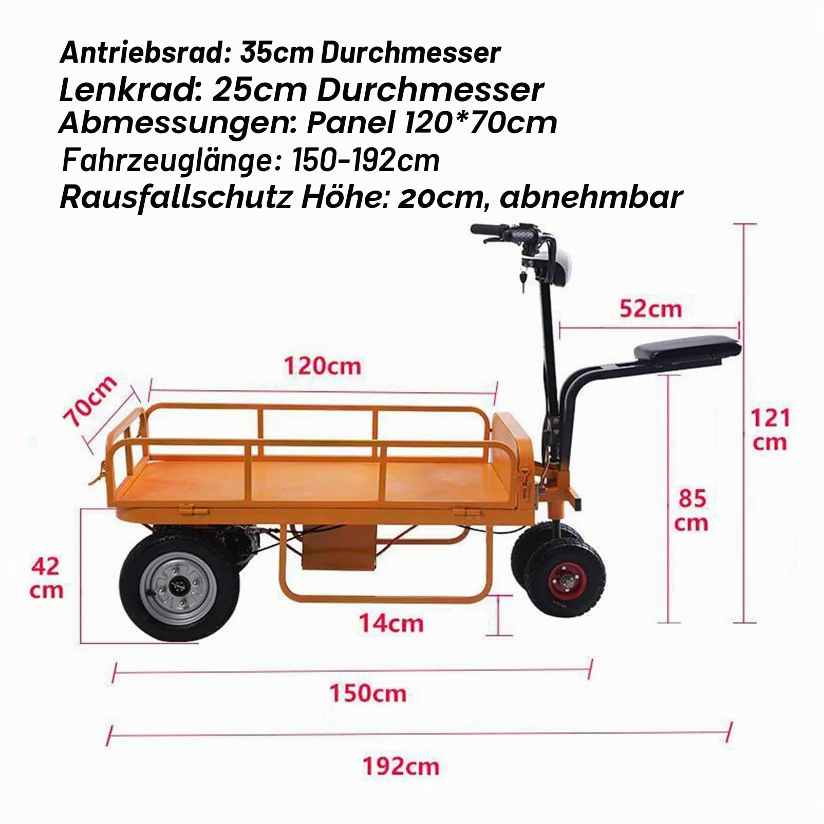 Elektro Pritschenwagen Tragbar Langlebig Transportwagen Klappbar 600kg Rollwagen Mit Lenkbarer Luftbereifung Plattformwagen Transporthilfe Handwagen,04