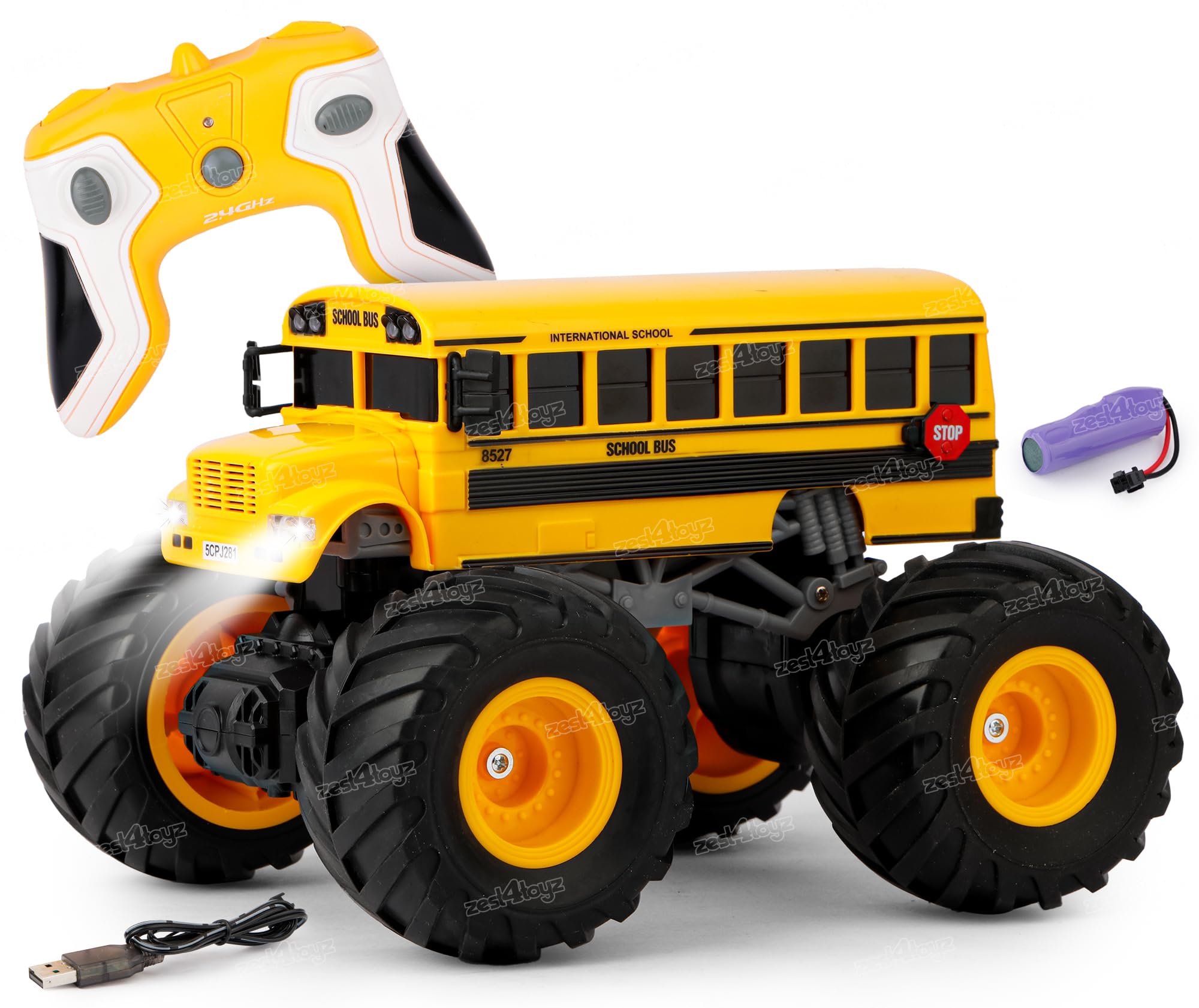Zest 4 Toyz Remote Control Toy for Boys RC School Bus Truck with Sounds LED Lights High Speed Offroad RC Racing Car USB Rechargeable Monster Trucks for Kids - Yellow (B0C8YXG3Z5) Amazon Price History, Amazon Price Tracker