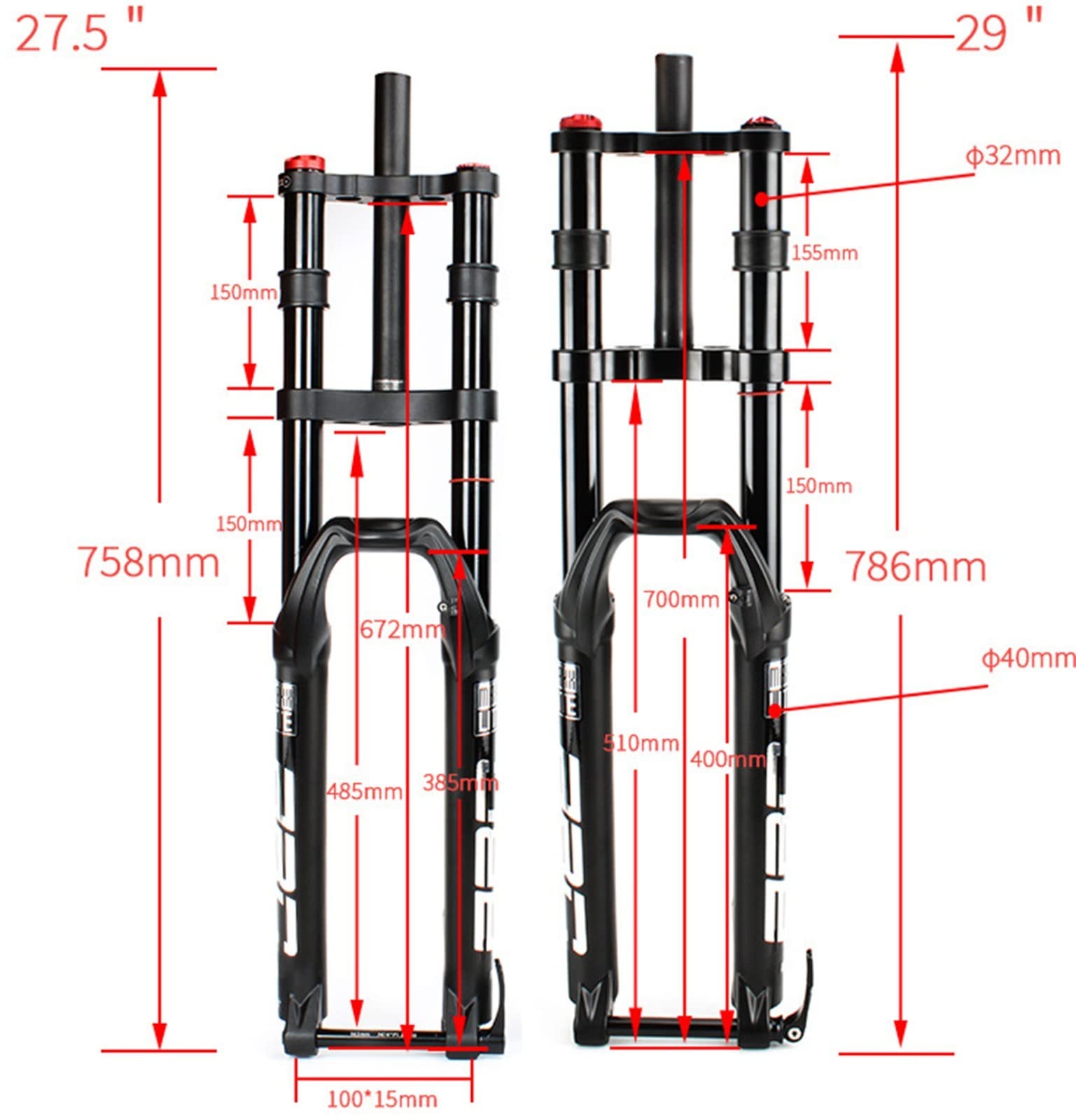 Forcella Anteriore Bici Forcella Ammortizzata BMX E-Bike Forcella Per Bicicletta27.5/29 Pollici Fat Forks Freno A Disco Pneumatico MTB/ATV QR Da Viaggio Da 150 Mm A,27.5in