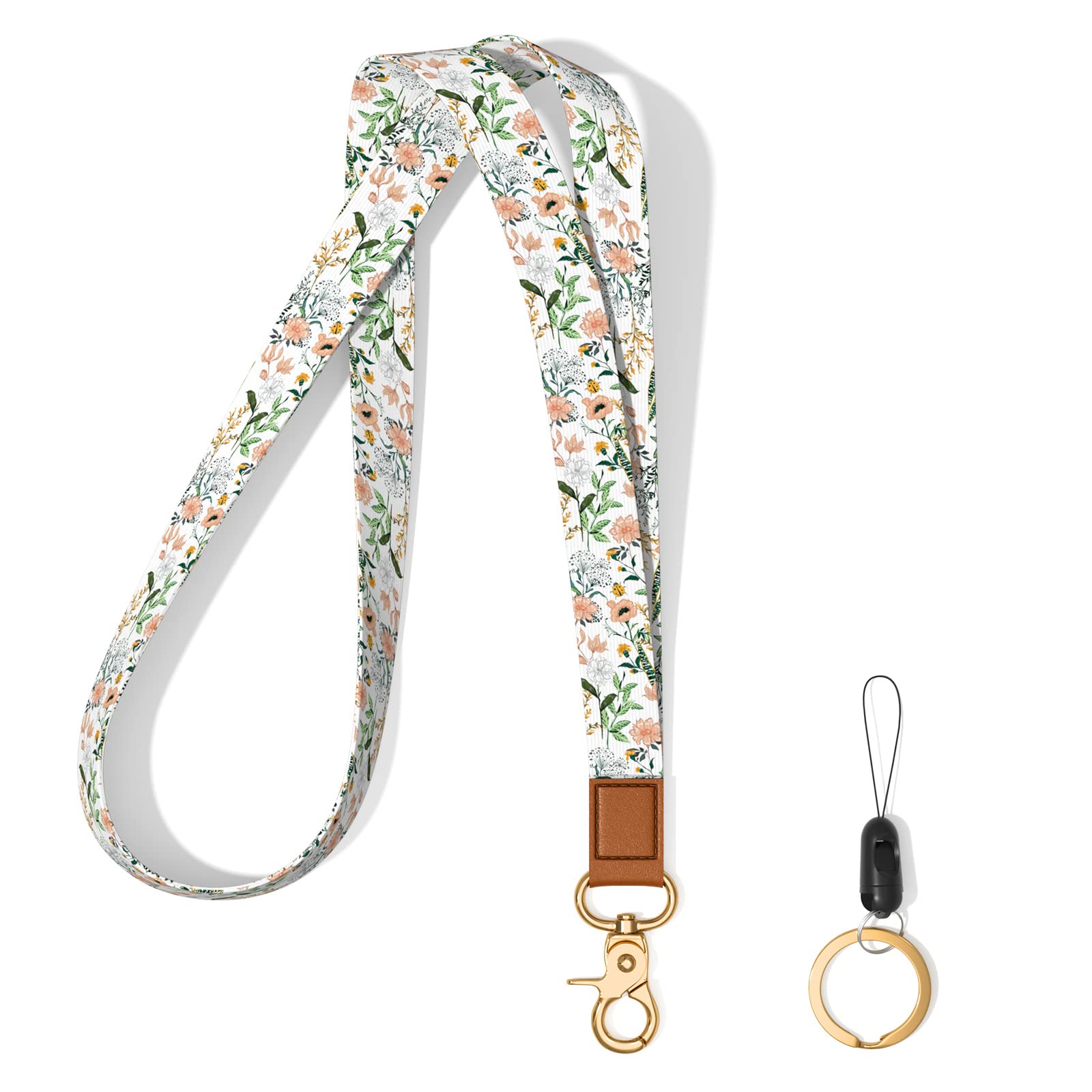 Neck Lanyard Key Chain, Long Lanyard Strap Keychain Holder for Women Men Car Keys ID Badges Card Wallet Phone Camera, White Flowers