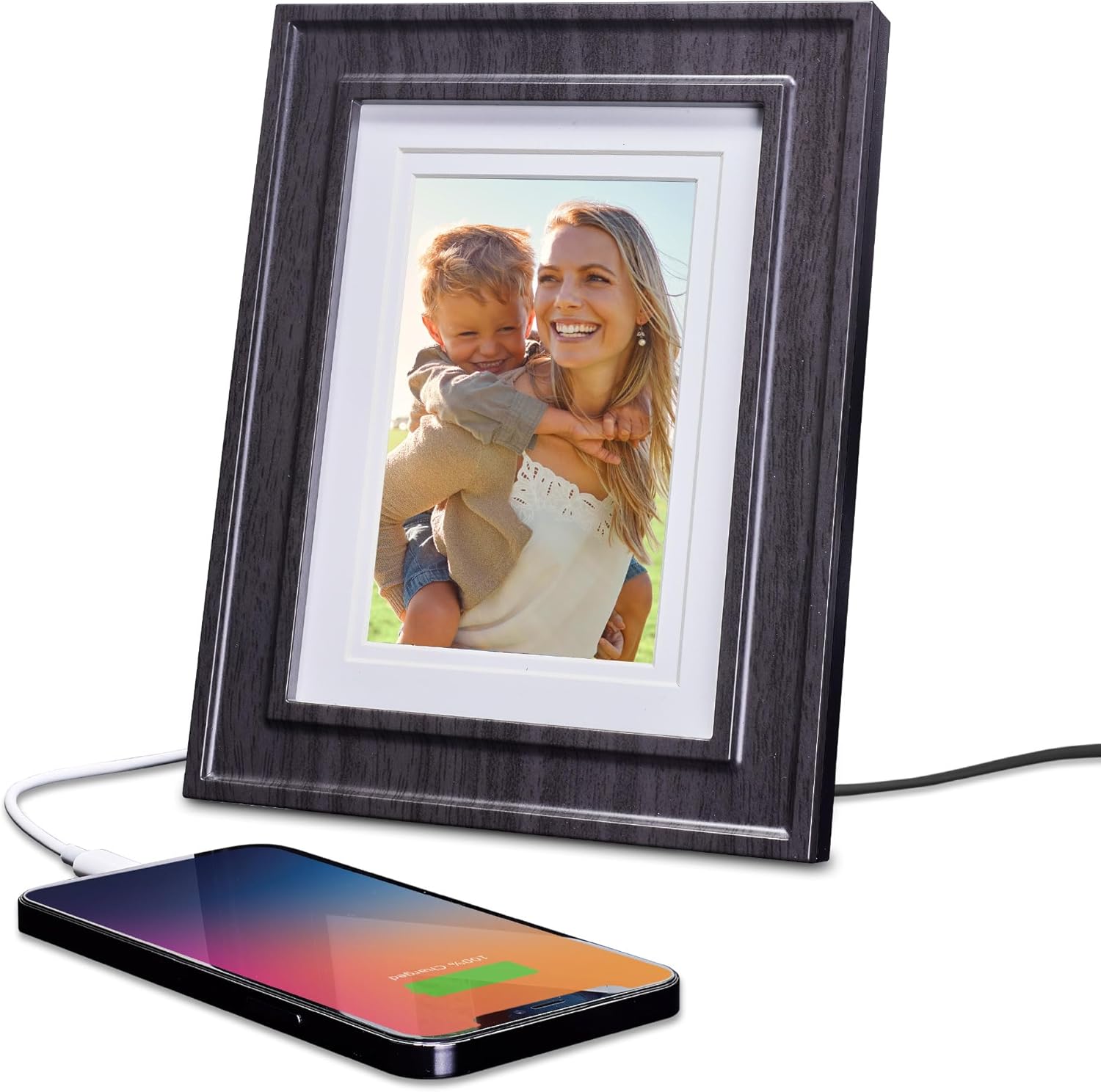 iHome Picture Frame with 3 USB Chargers, Photo Frame Accommodates 5x7 or 4x6 Photos (iPF30)
