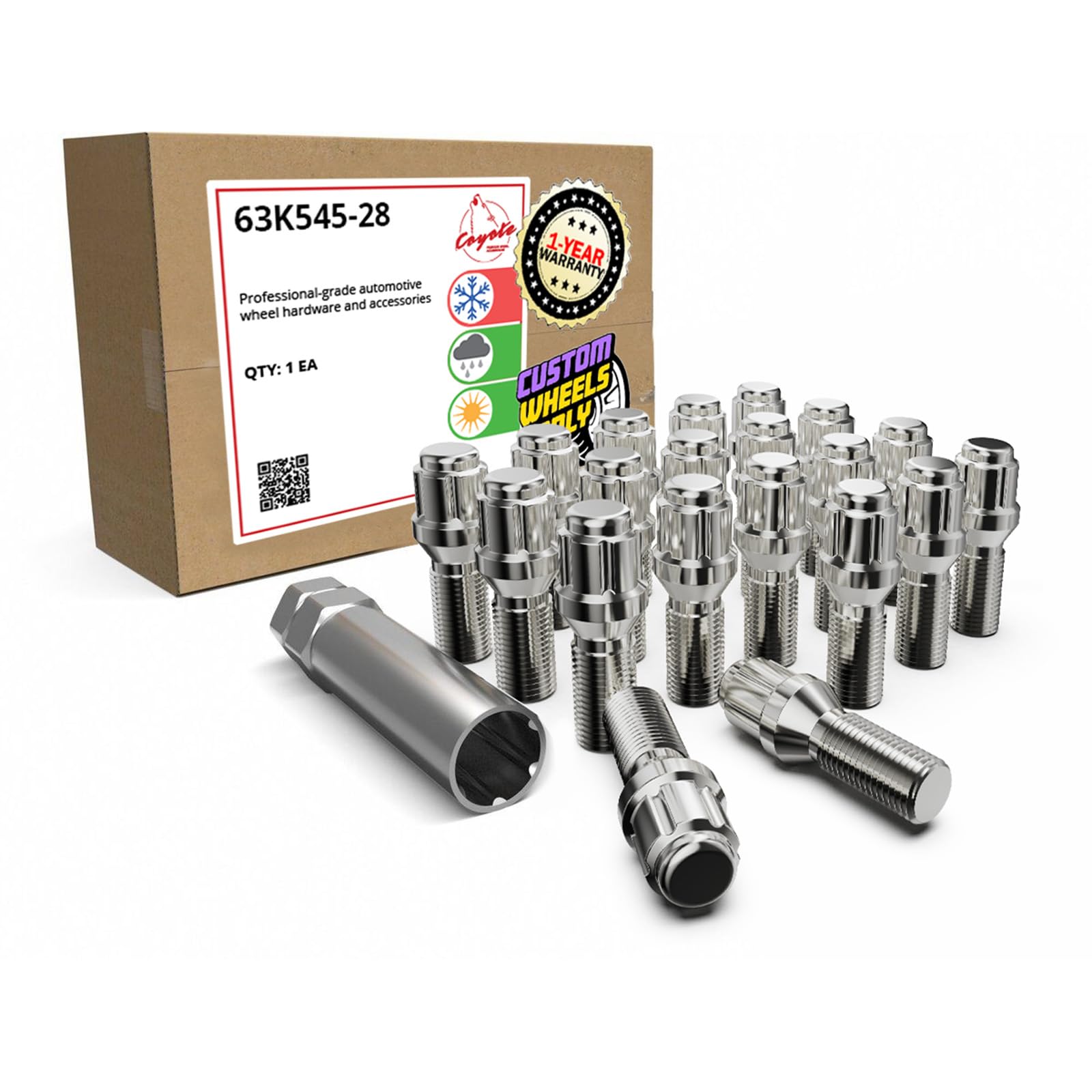 Wheel Accessories Parts 20 Pcs M12 x 1.5 12 x 1.5 Thread Acorn Seat Lug Bolt Chrome Finish 28mm Shank Length Dual Hex Key 17mm &amp; 19mm fits BMW 1 3 5 7 Series Alpina B7 and M5 (Older Models)