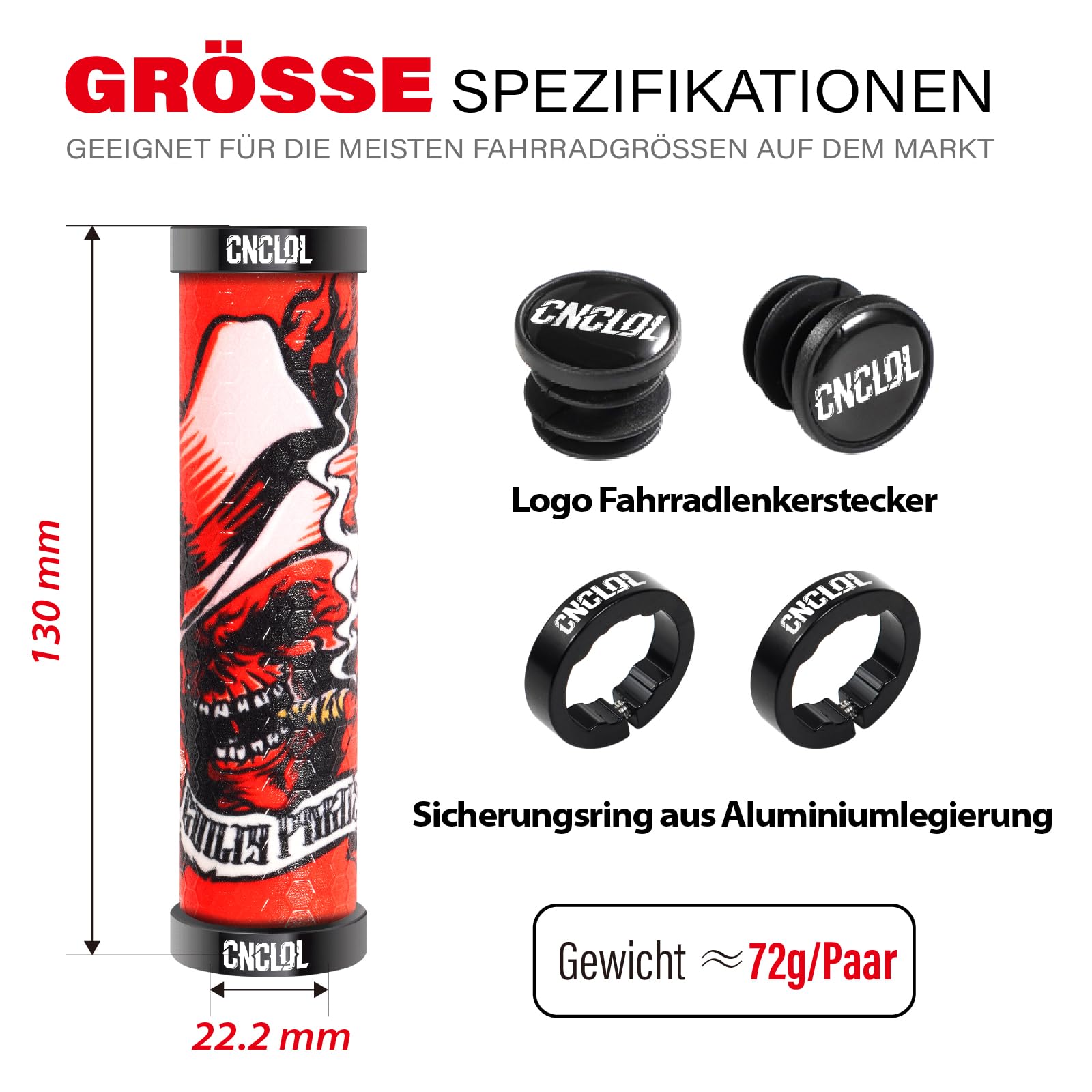 CHOOEE Manici per mountain bike, manubrio della bicicletta, 22 mm, in silicone, manopole antiscivolo per mountain bike/BMX e così via.