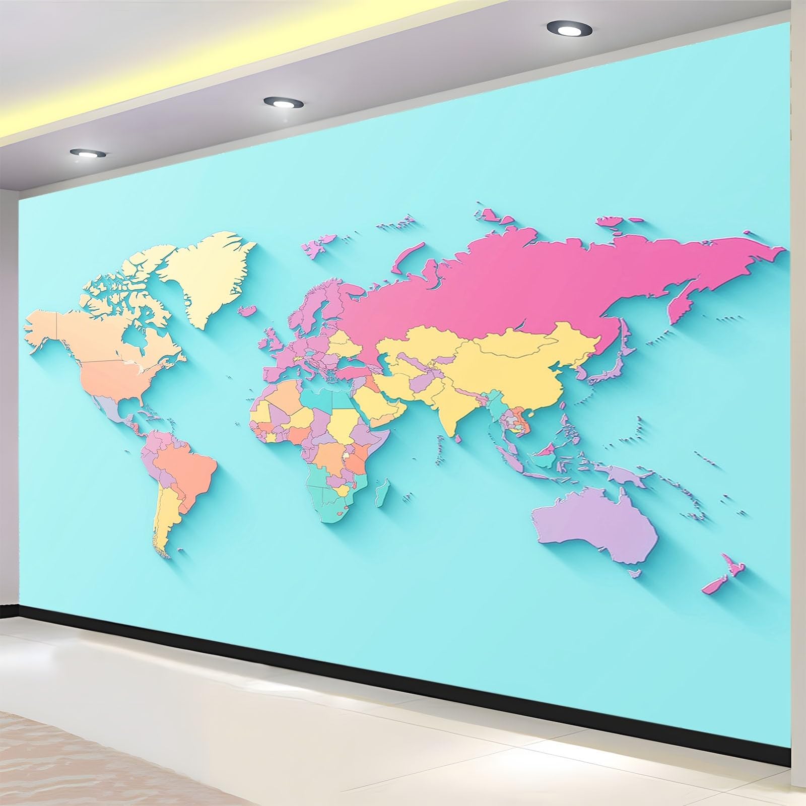 Tapeta kolorowa mapa świata 350 x 256 cm zdjęcie plakat mural tapeta, DIY sztuka ścienna mural wodoodporne tapety ścienne, do salonu sypialni przedszkola tło telewizora wystrój domu