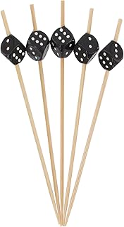 BambooMN 4.7" Decorative Dice Party End Bamboo Cocktail Fruit Sandwich Picks Skewers for Catered Events, Holiday's, Restaurants or Buffets Party Supplies, Black, 300 Pieces