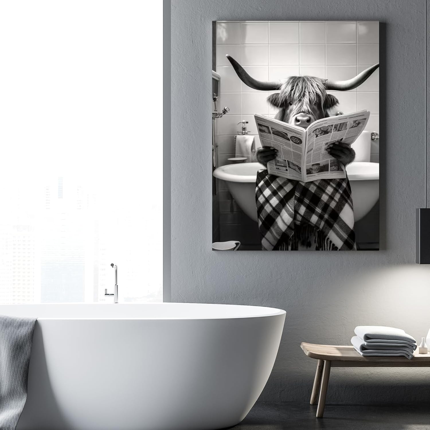 Tehén a fürdőkádban vászonkép enteriőrben
