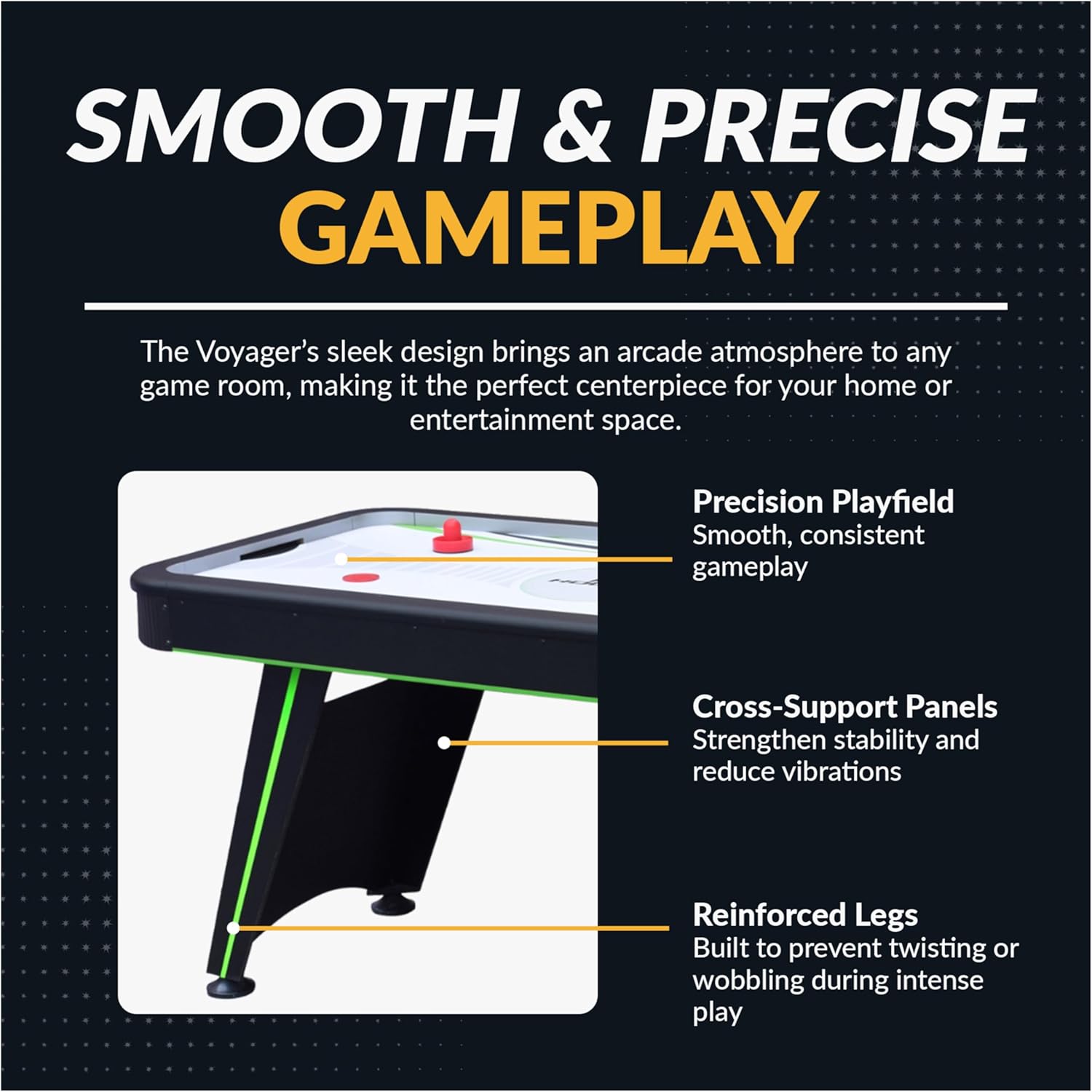 Hathaway Voyager 5 Ft Air Hockey Table for Home Game Room - with LED Scoring, High-Output Blower, Reinforced Legs, Strikers & Pucks - Black and Neon Green Finish